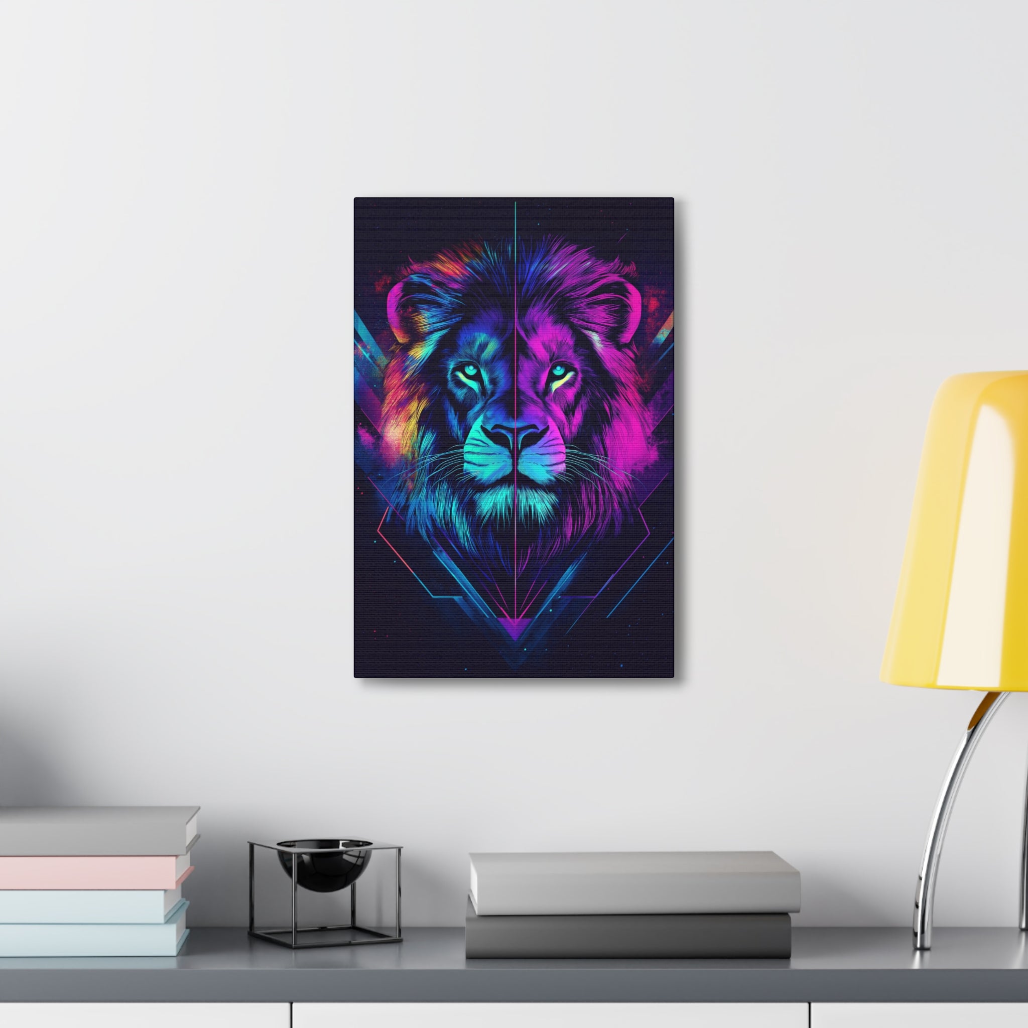 Neon Lion Canvas Wall Art - SynthFrame