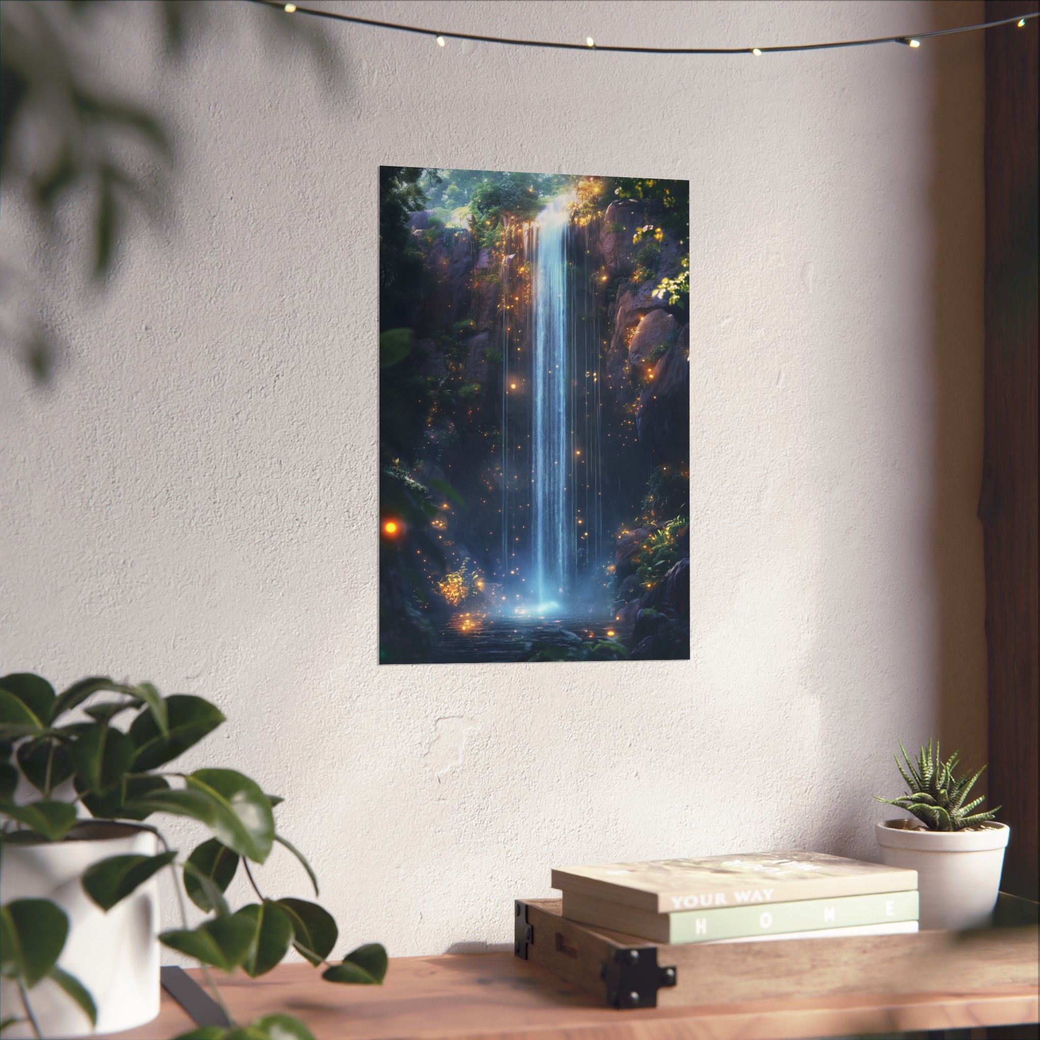 Enchanted Waterfall Oasis Poster Wall Art - SynthFrame