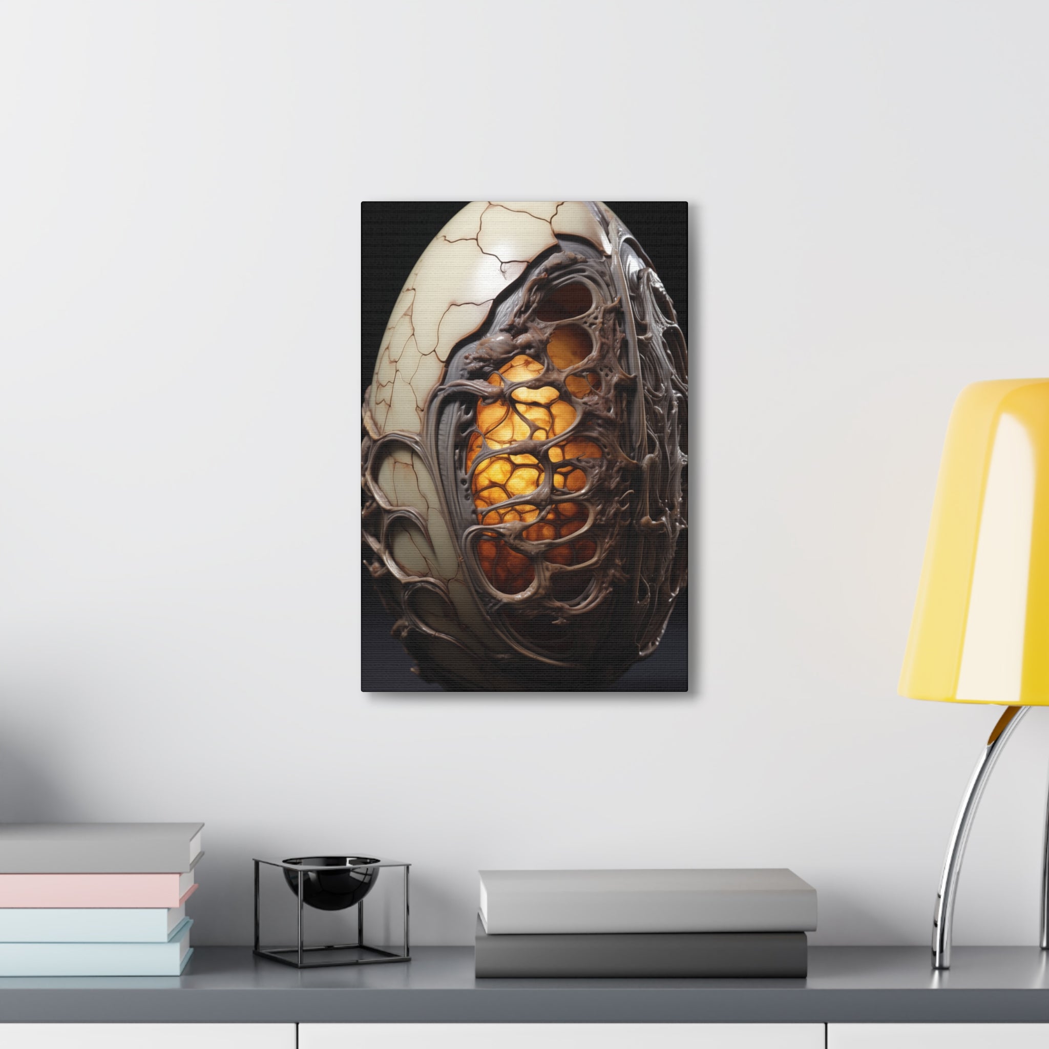 White Alien Egg 10 Canvas Wall Art - SynthFrame