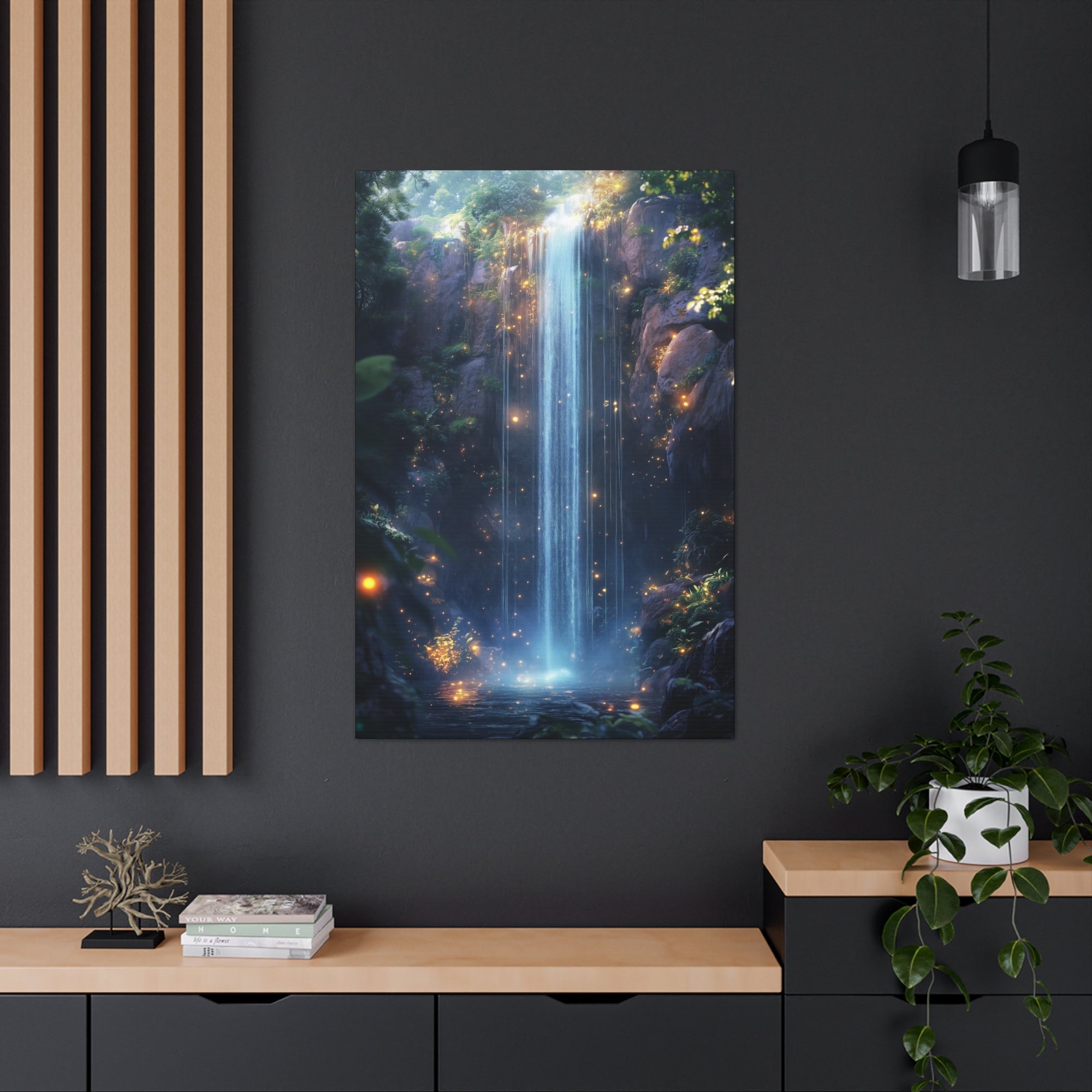 Enchanted Waterfall Oasis Canvas Wall Art - SynthFrame