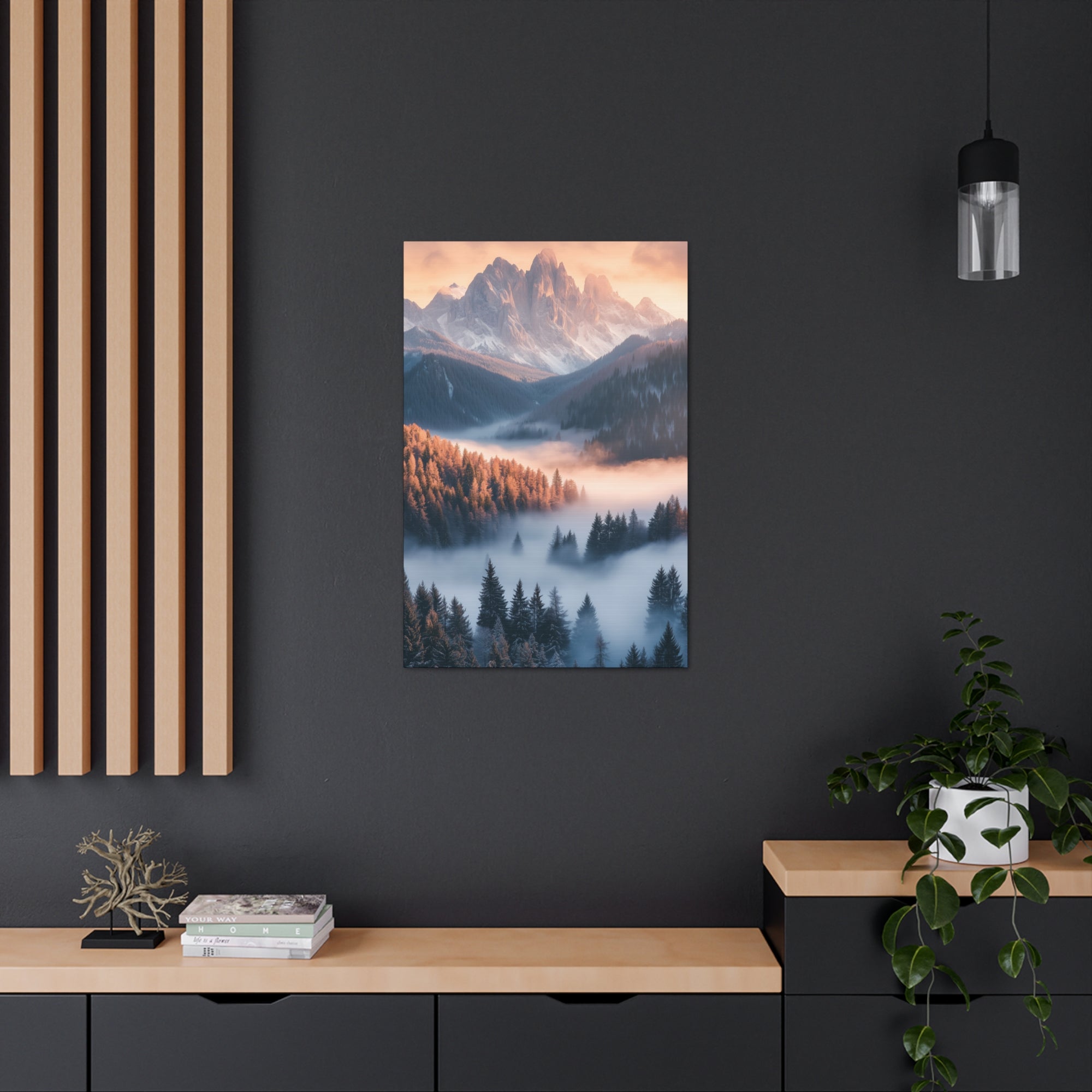 Misty Mountain Dreamscape Canvas Wall Art - SynthFrame