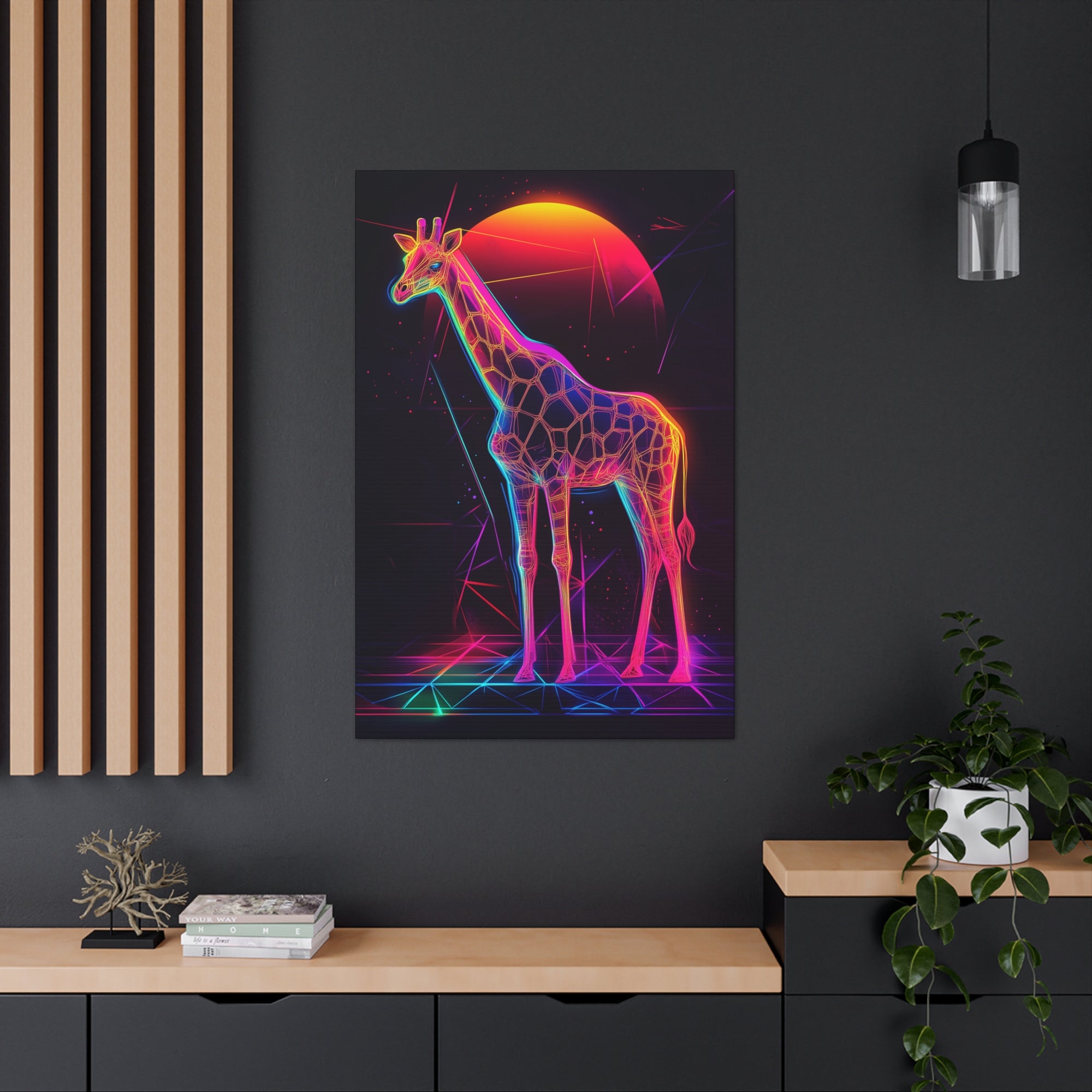 Neon Giraffe Canvas Wall Art - SynthFrame