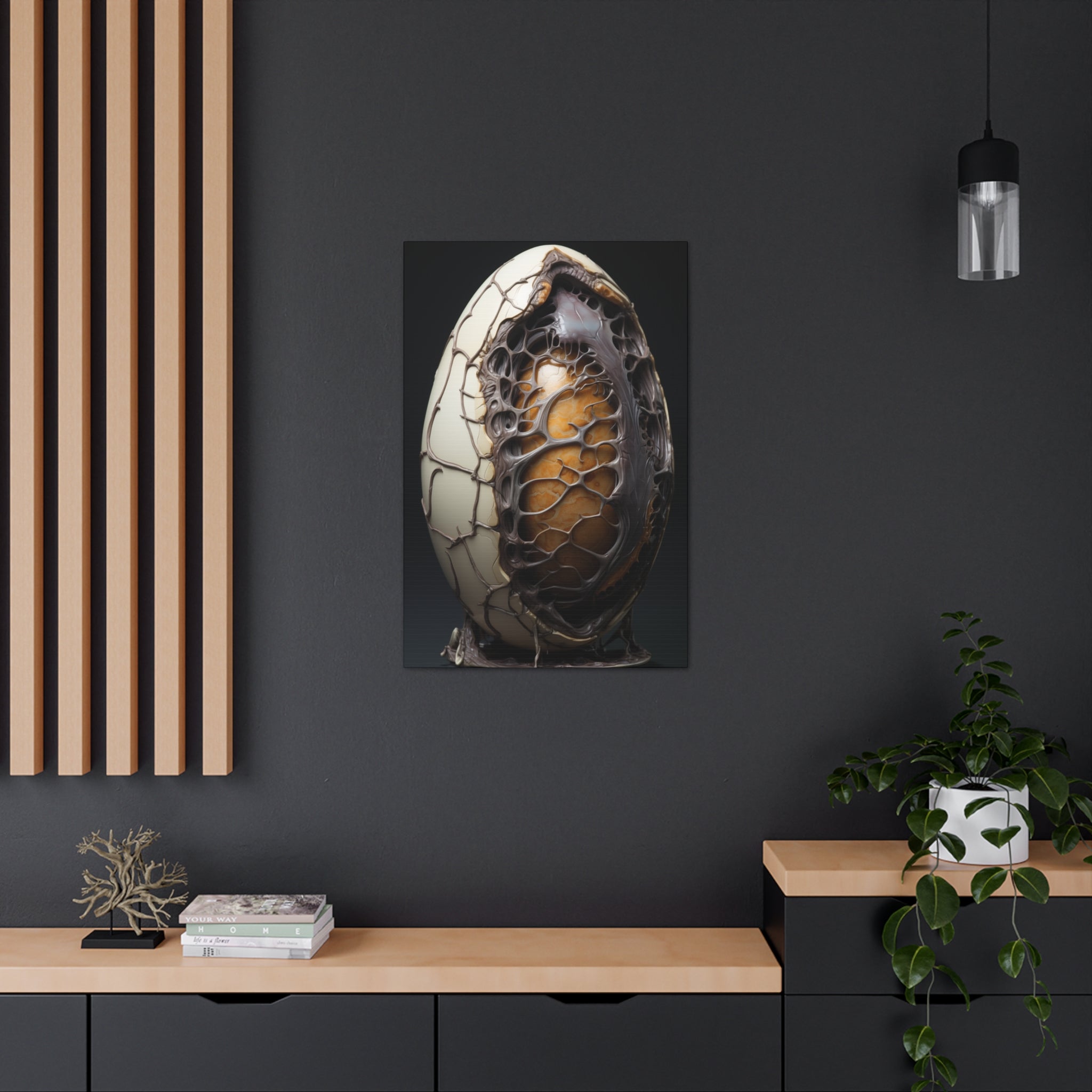 White Alien Egg 2 Canvas Wall Art - SynthFrame