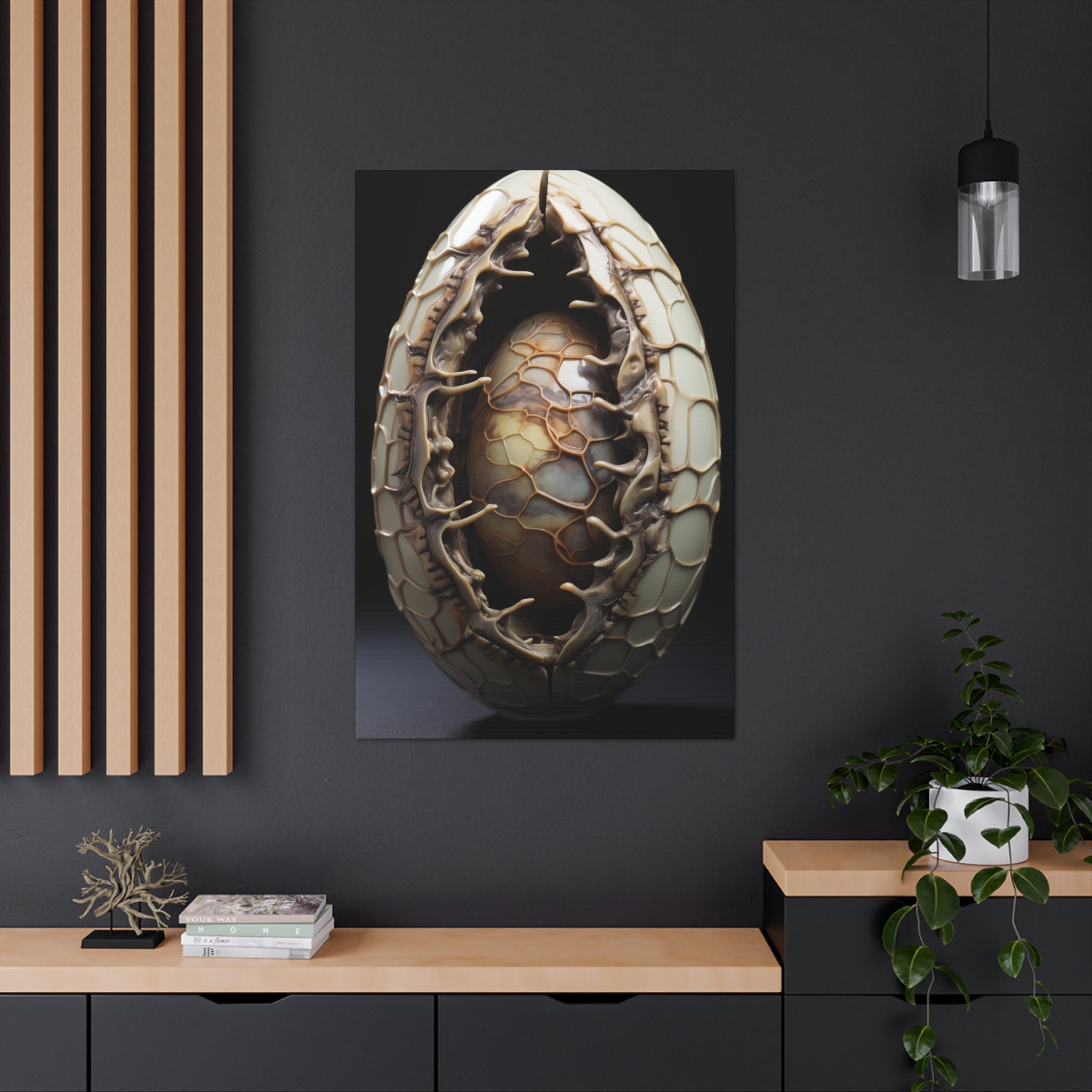 White Alien Egg 9 Canvas Wall Art - SynthFrame