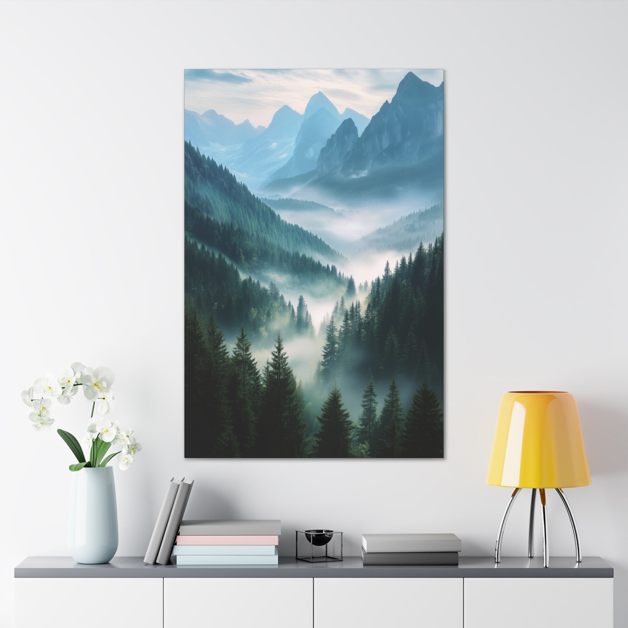 Misty Mountain Dreamscape Canvas Wall Art - SynthFrame