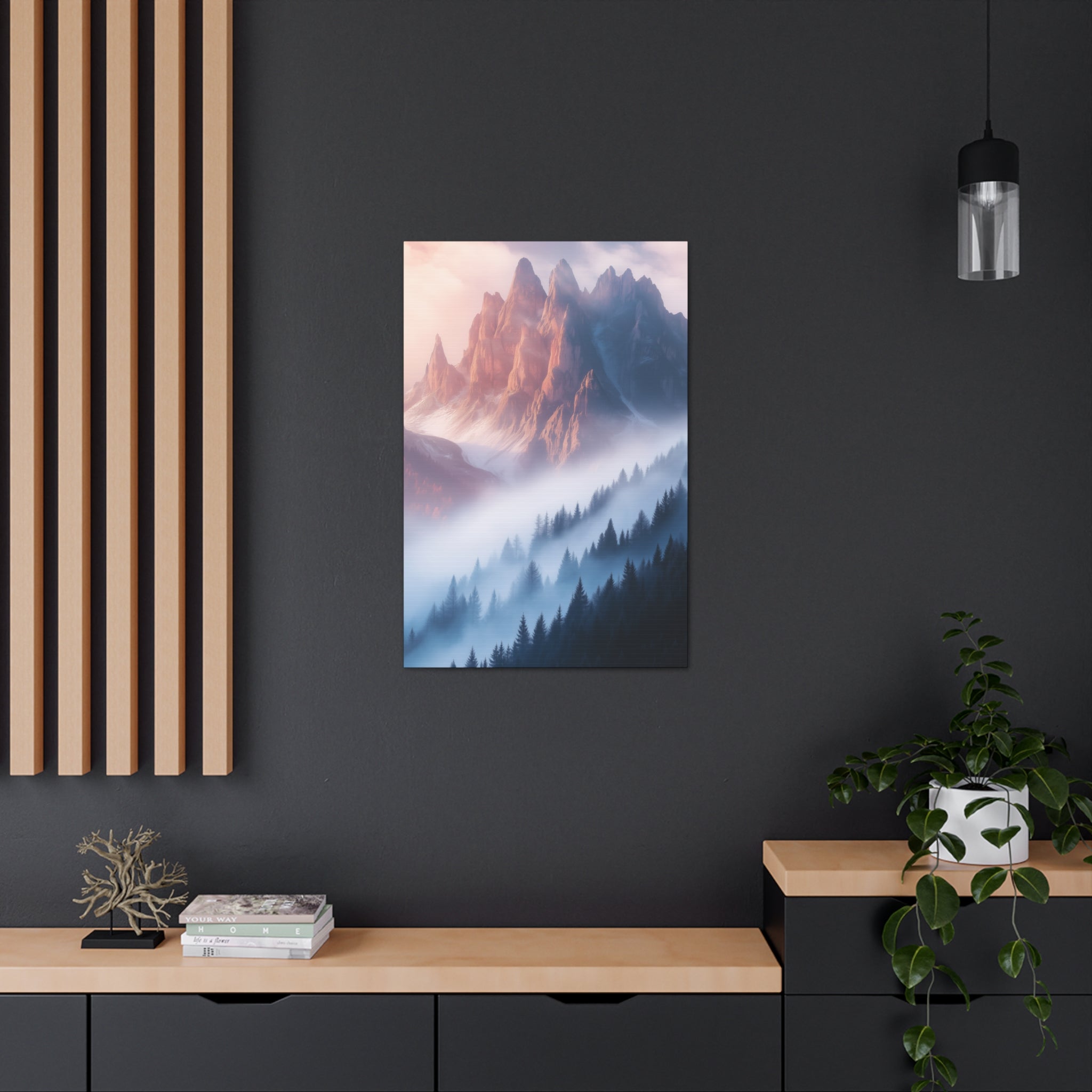 Misty Mountain Dreamscape Canvas Wall Art - SynthFrame