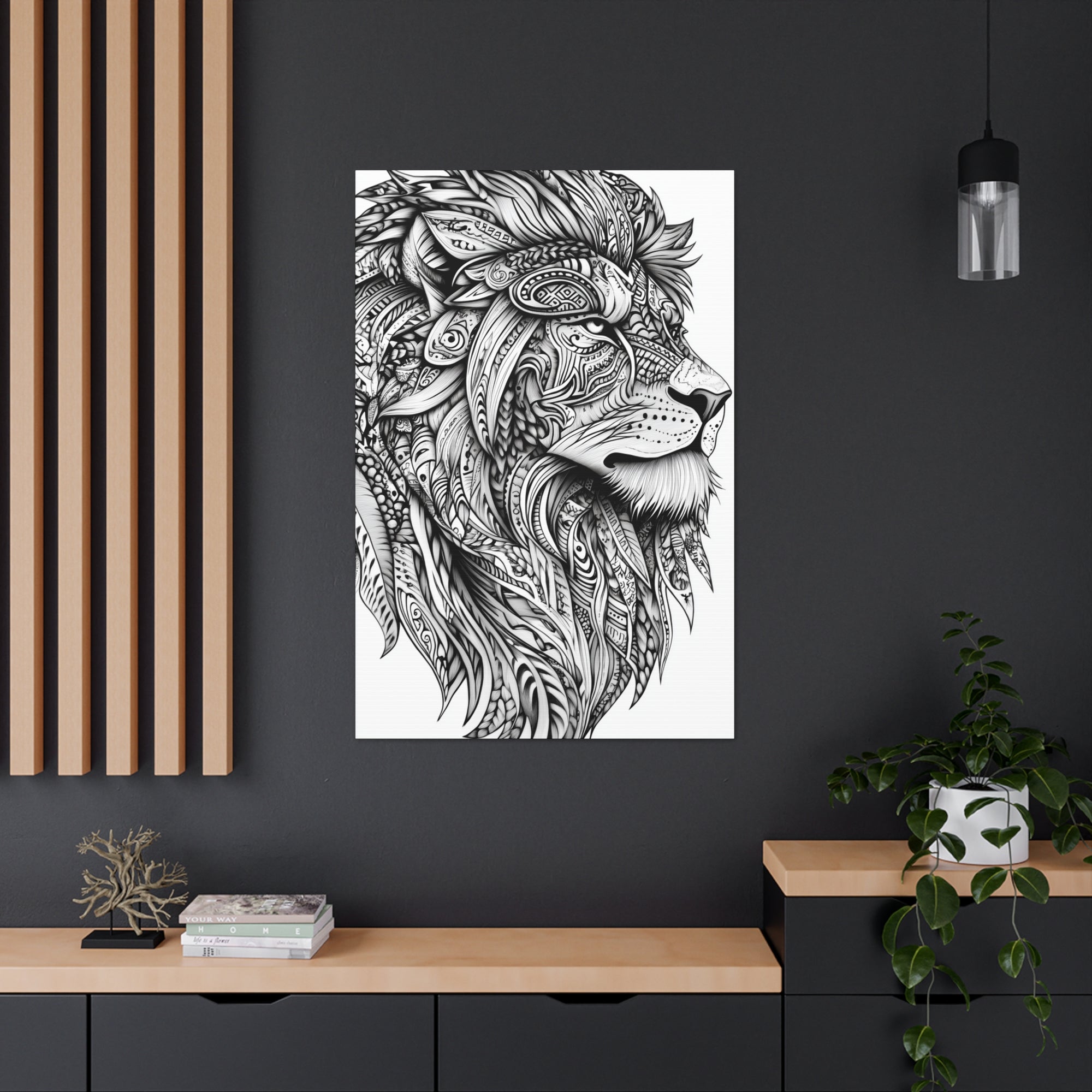 Zentangle Lion Canvas Wall Art - SynthFrame