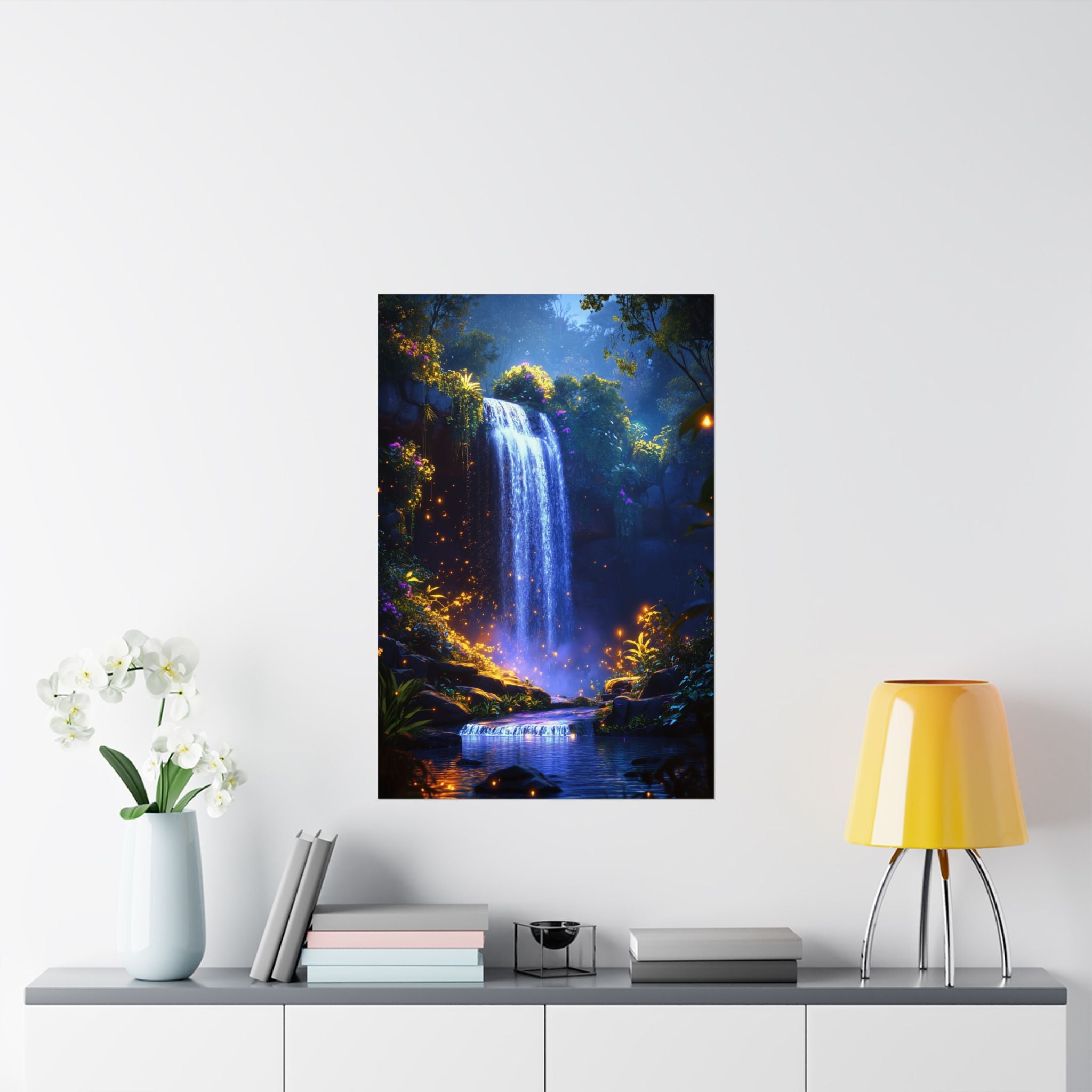 Enchanted Waterfall Oasis Poster Wall Art - SynthFrame