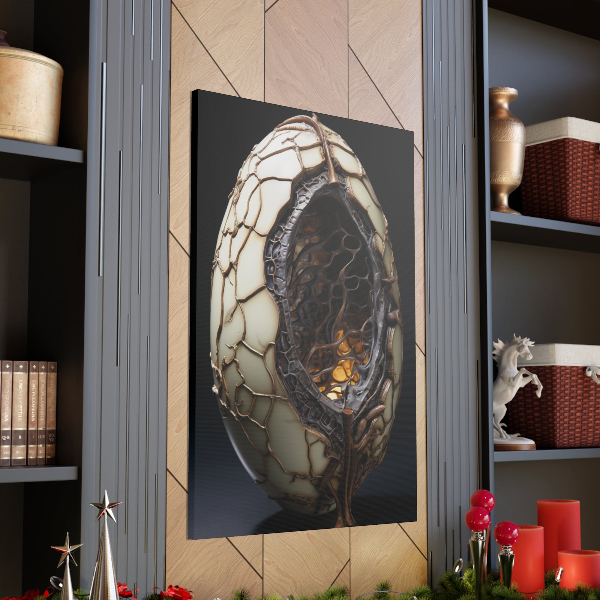 White Alien Egg 6 Canvas Wall Art - SynthFrame