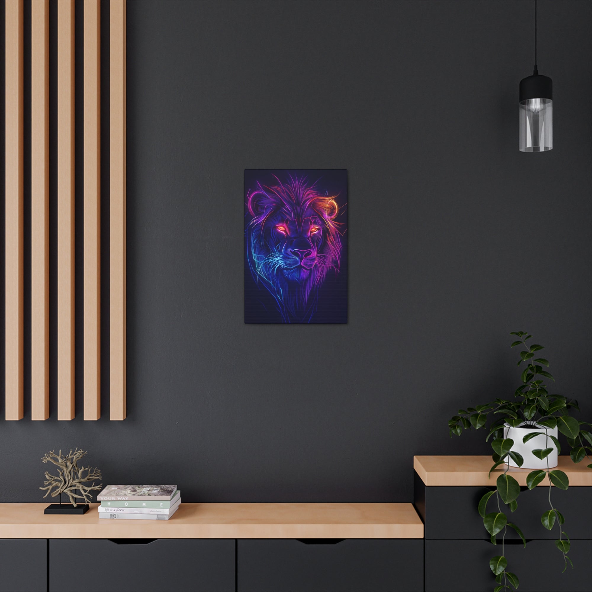 Neon Lion Canvas Wall Art - SynthFrame