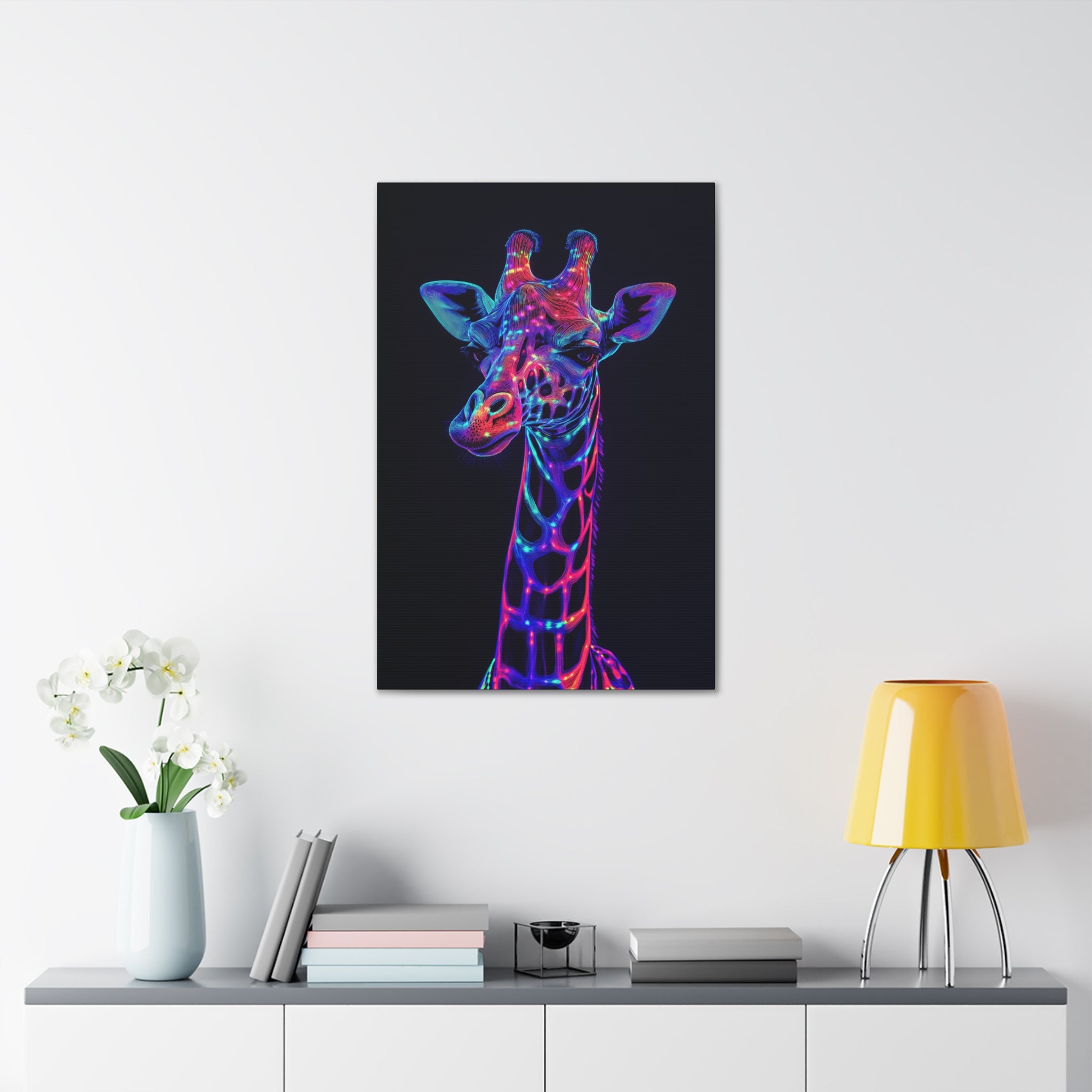 Neon Giraffe Canvas Wall Art - SynthFrame