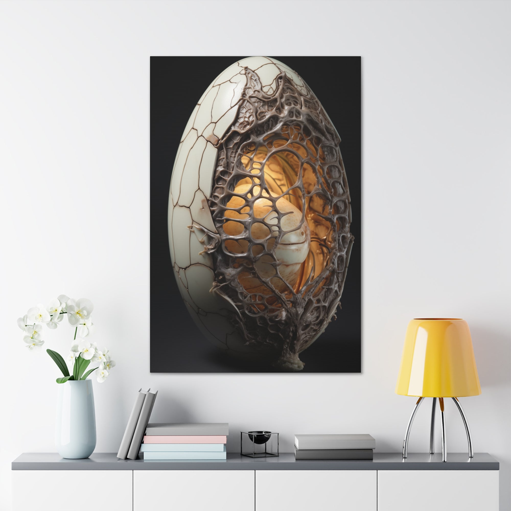 White Alien Egg 4 Canvas Wall Art - SynthFrame