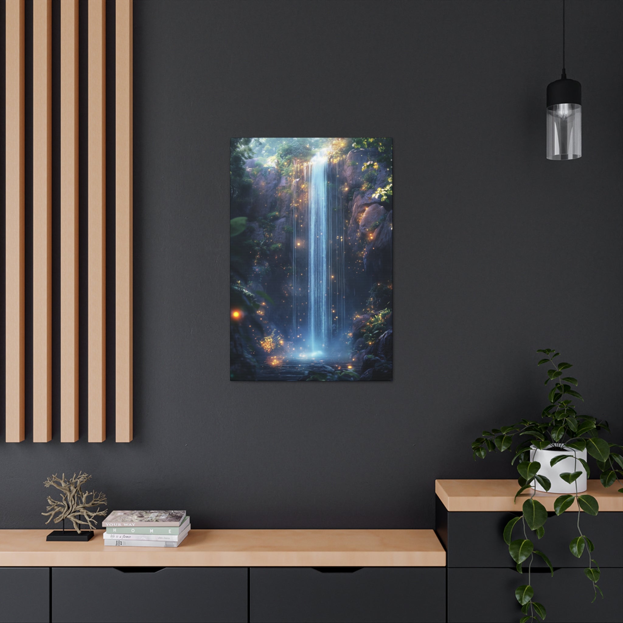 Enchanted Waterfall Oasis Canvas Wall Art - SynthFrame