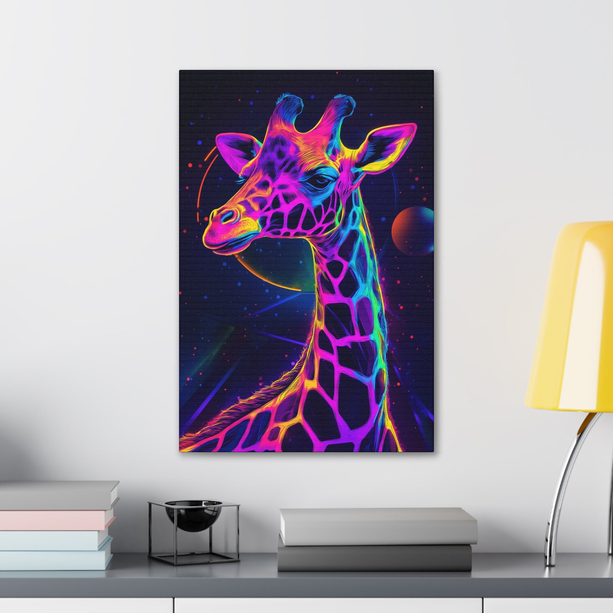 Neon Giraffe Canvas Wall Art - SynthFrame