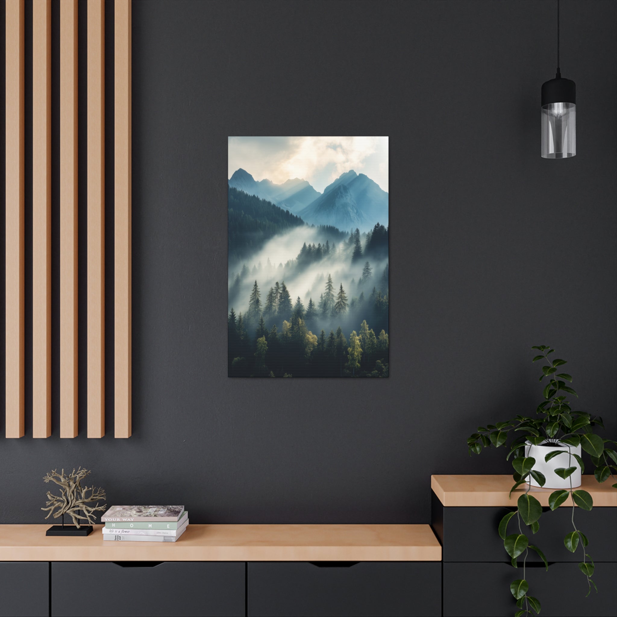 Misty Mountain Dreamscape Canvas Wall Art - SynthFrame