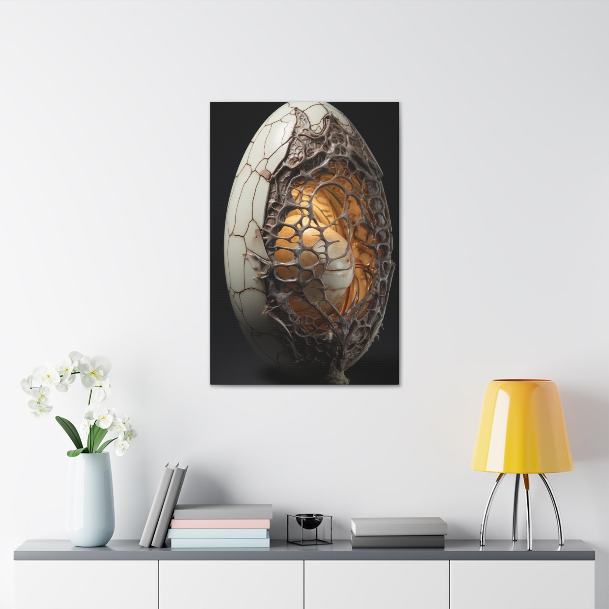 White Alien Egg 4 Canvas Wall Art - SynthFrame