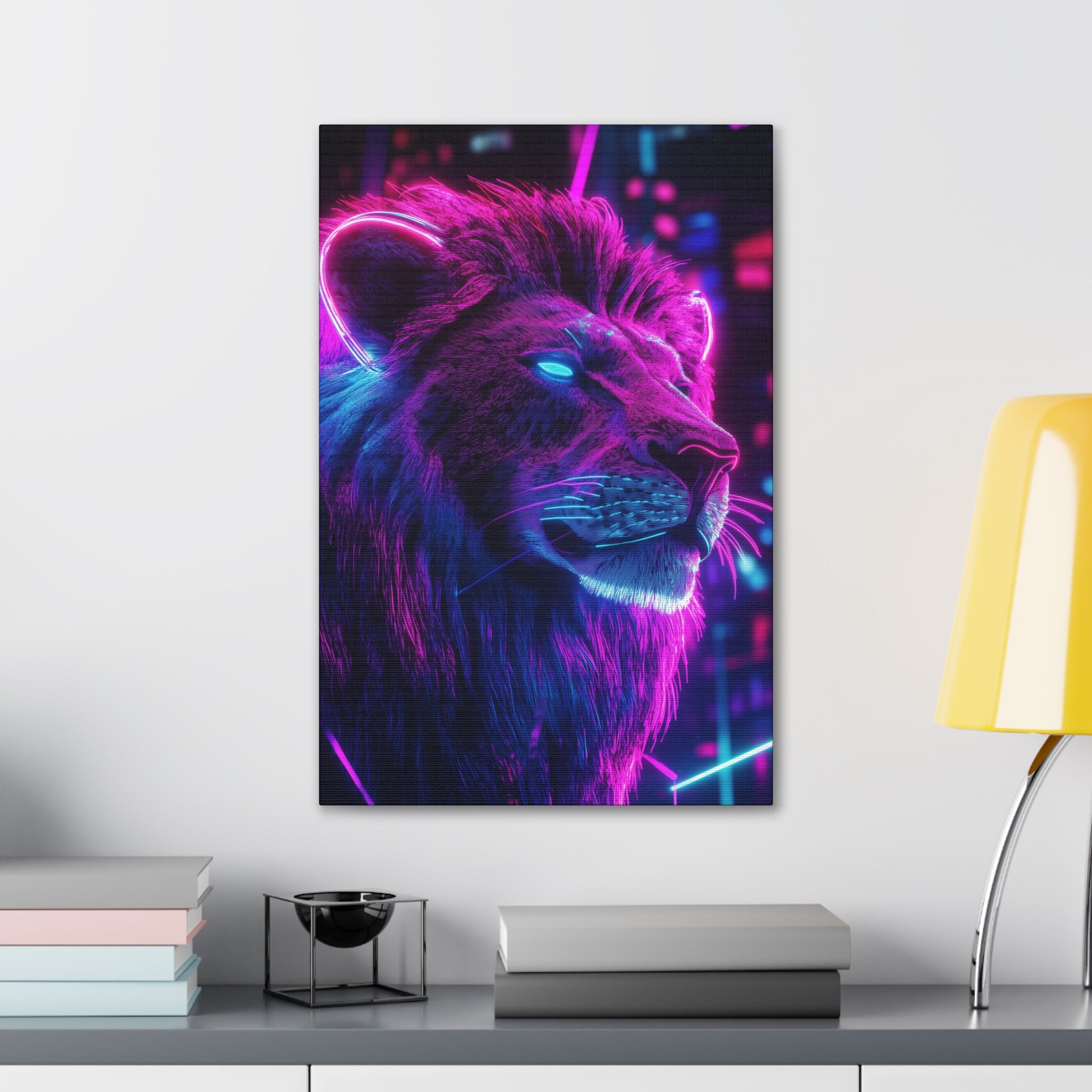 Neon Lion Canvas Wall Art - SynthFrame