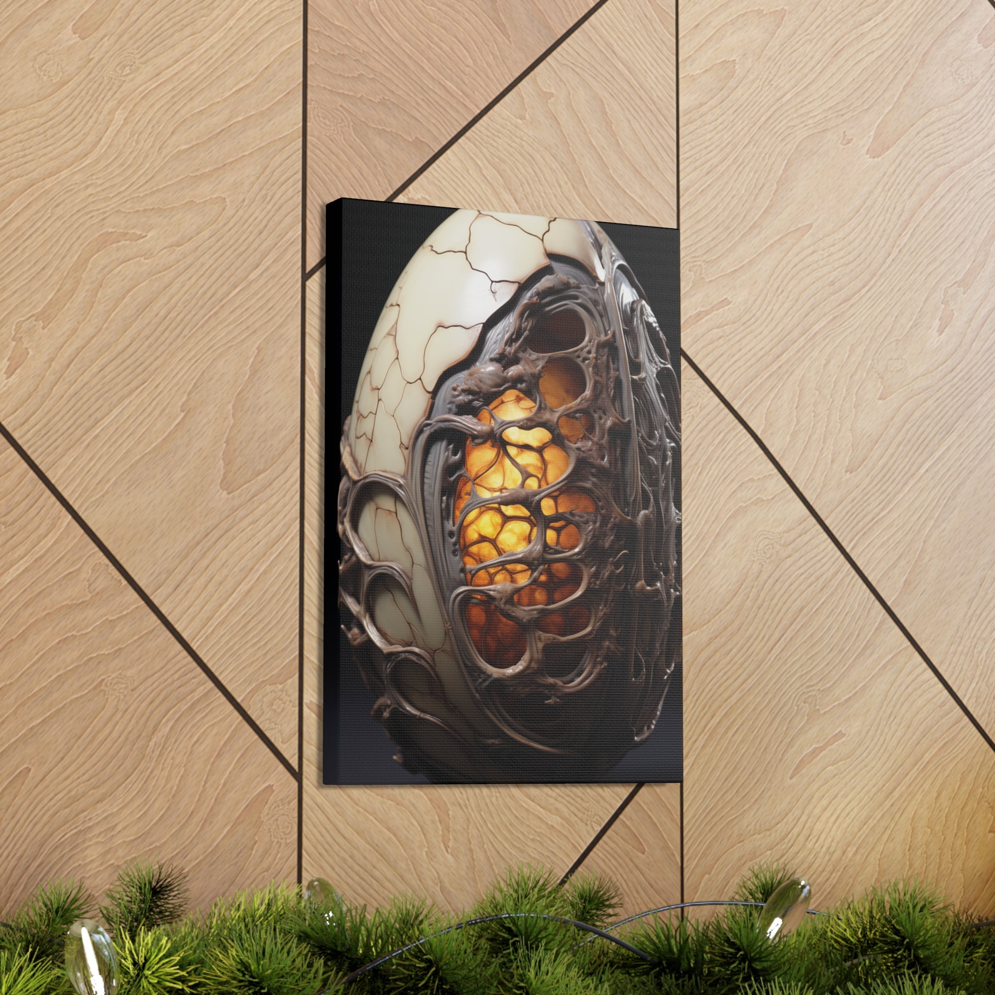 White Alien Egg 10 Canvas Wall Art - SynthFrame