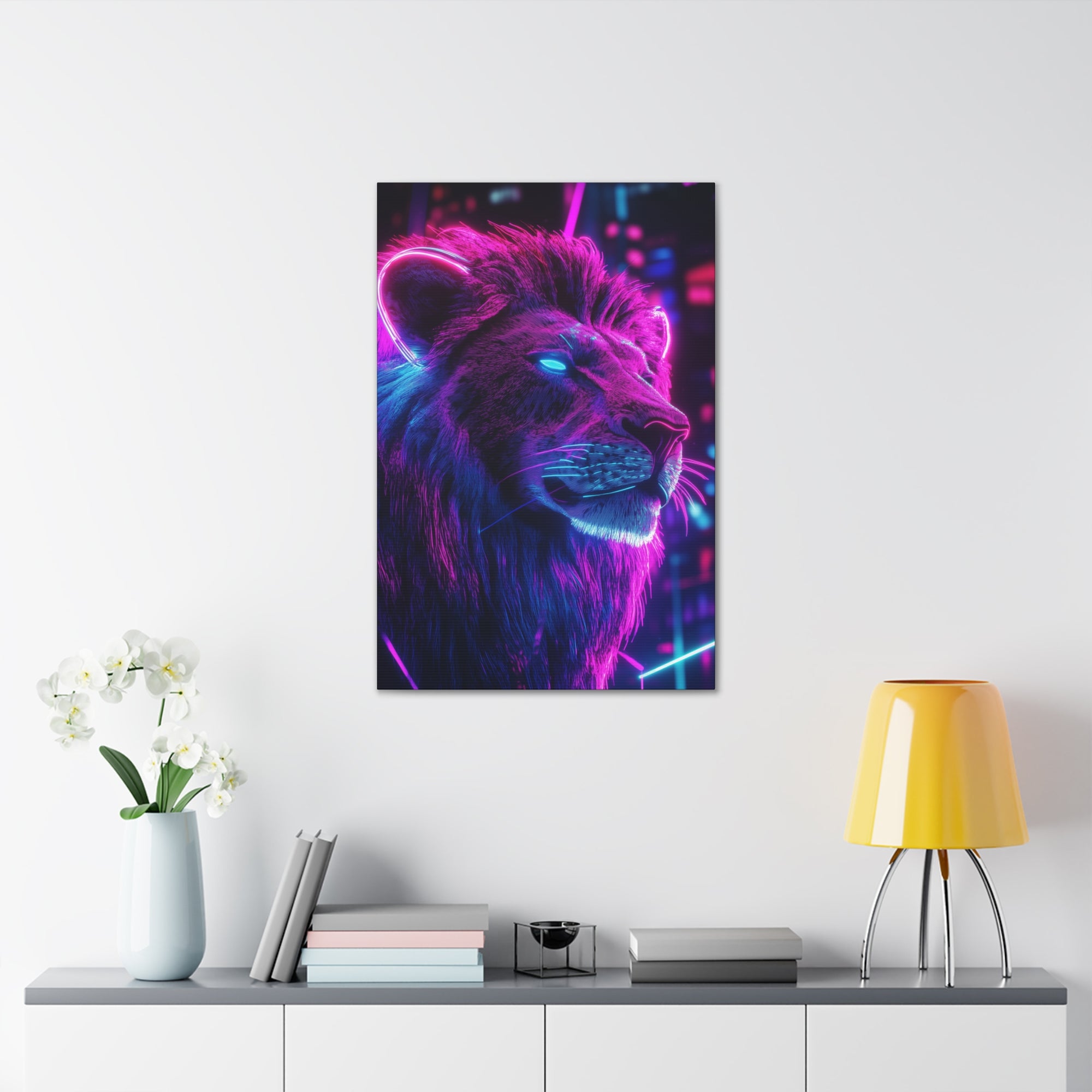 Neon Lion Canvas Wall Art - SynthFrame