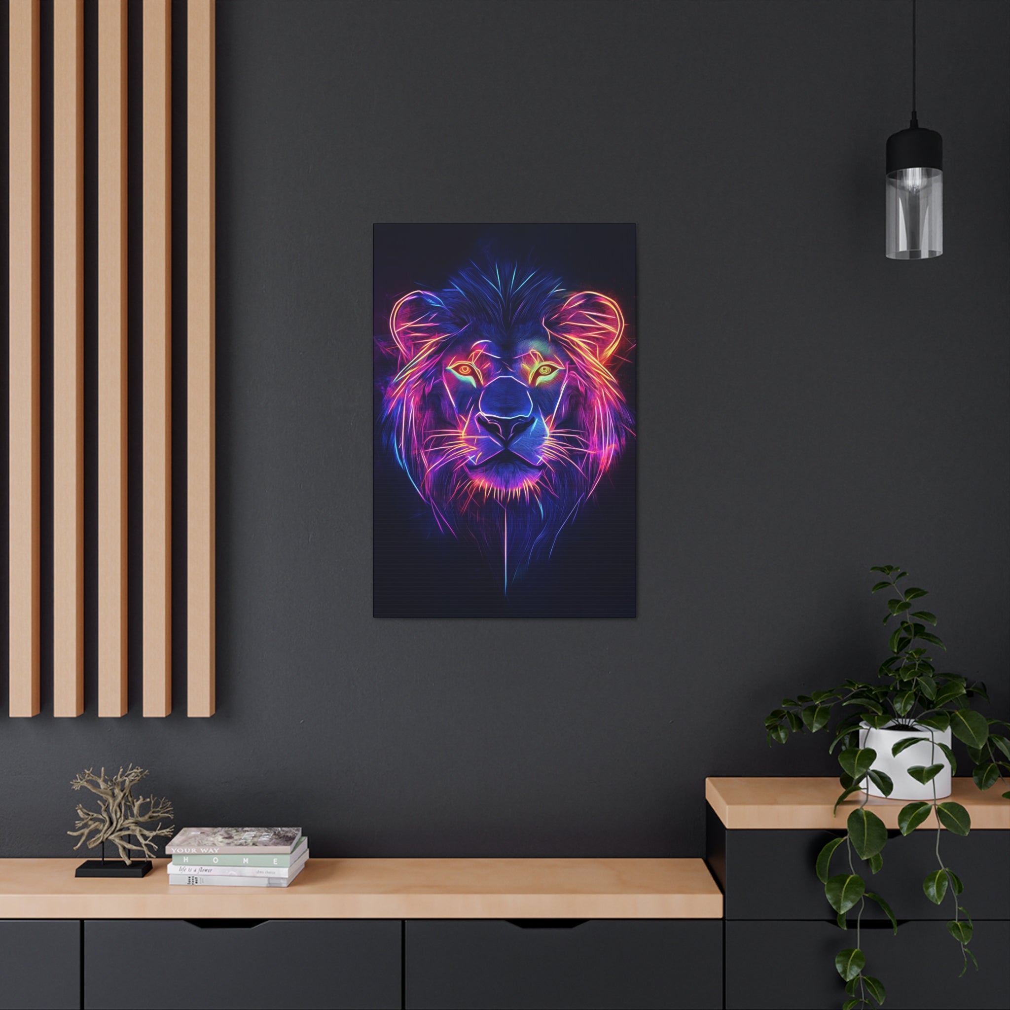 Neon Lion Canvas Wall Art - SynthFrame