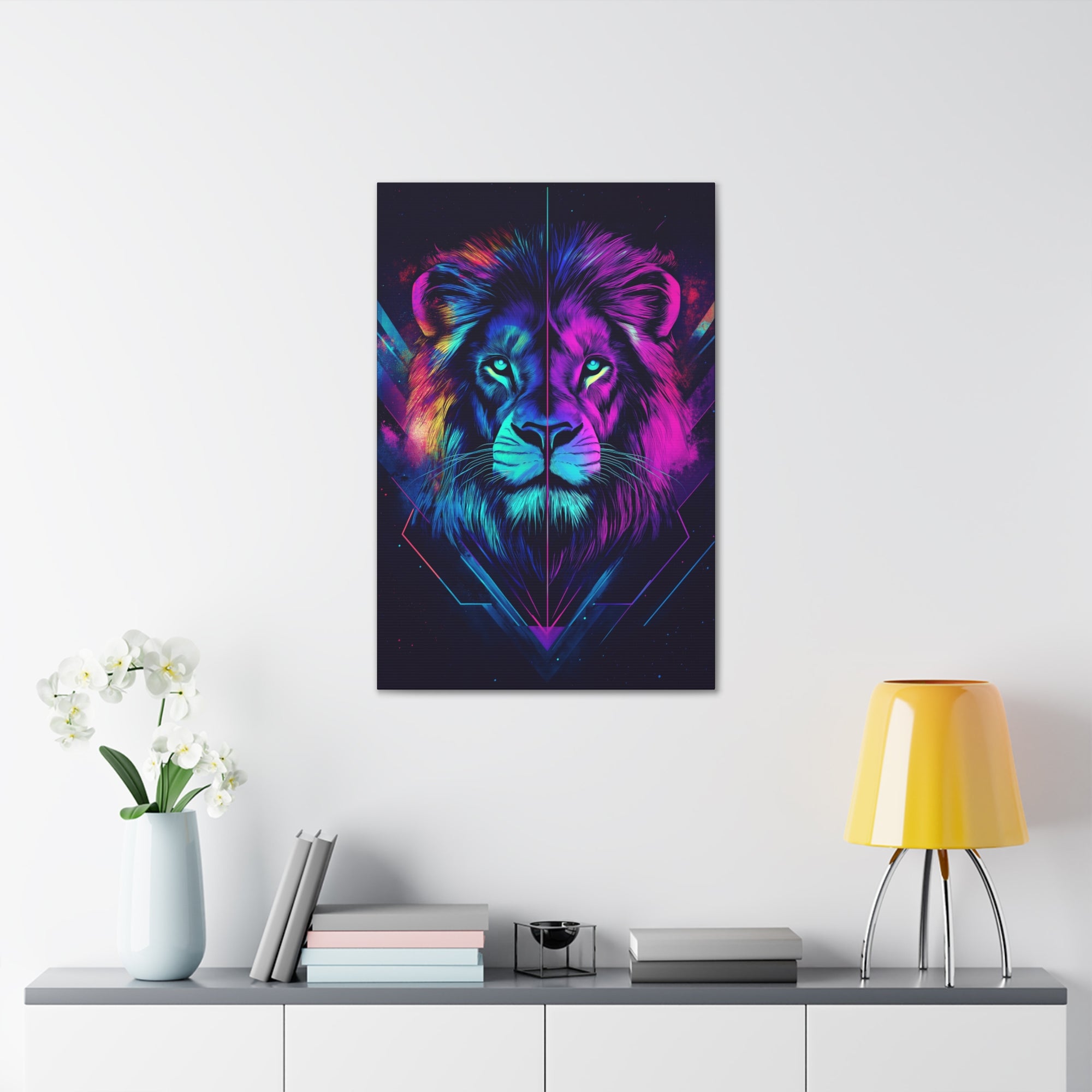 Neon Lion Canvas Wall Art - SynthFrame