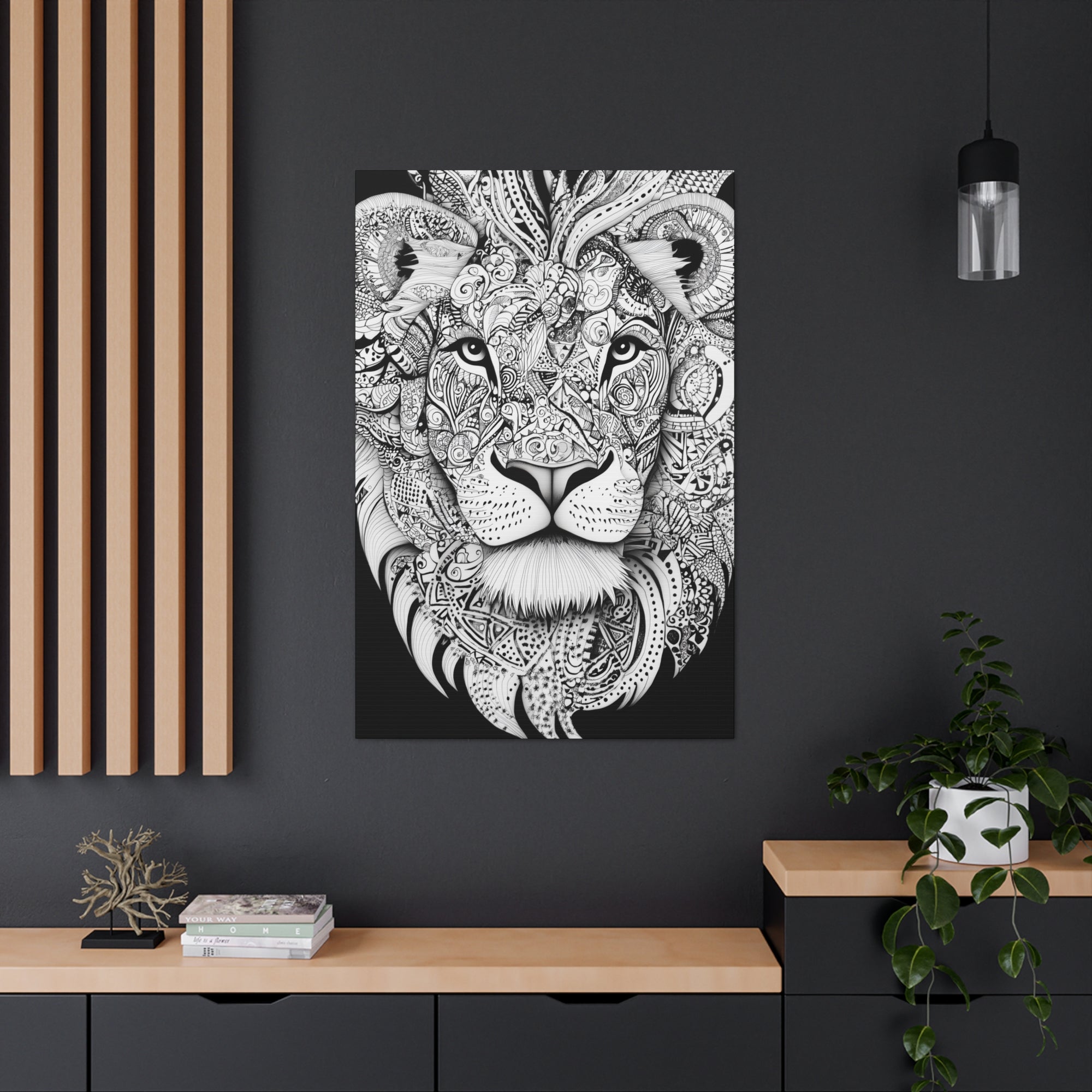 Zentangle Lion Canvas Wall Art - SynthFrame