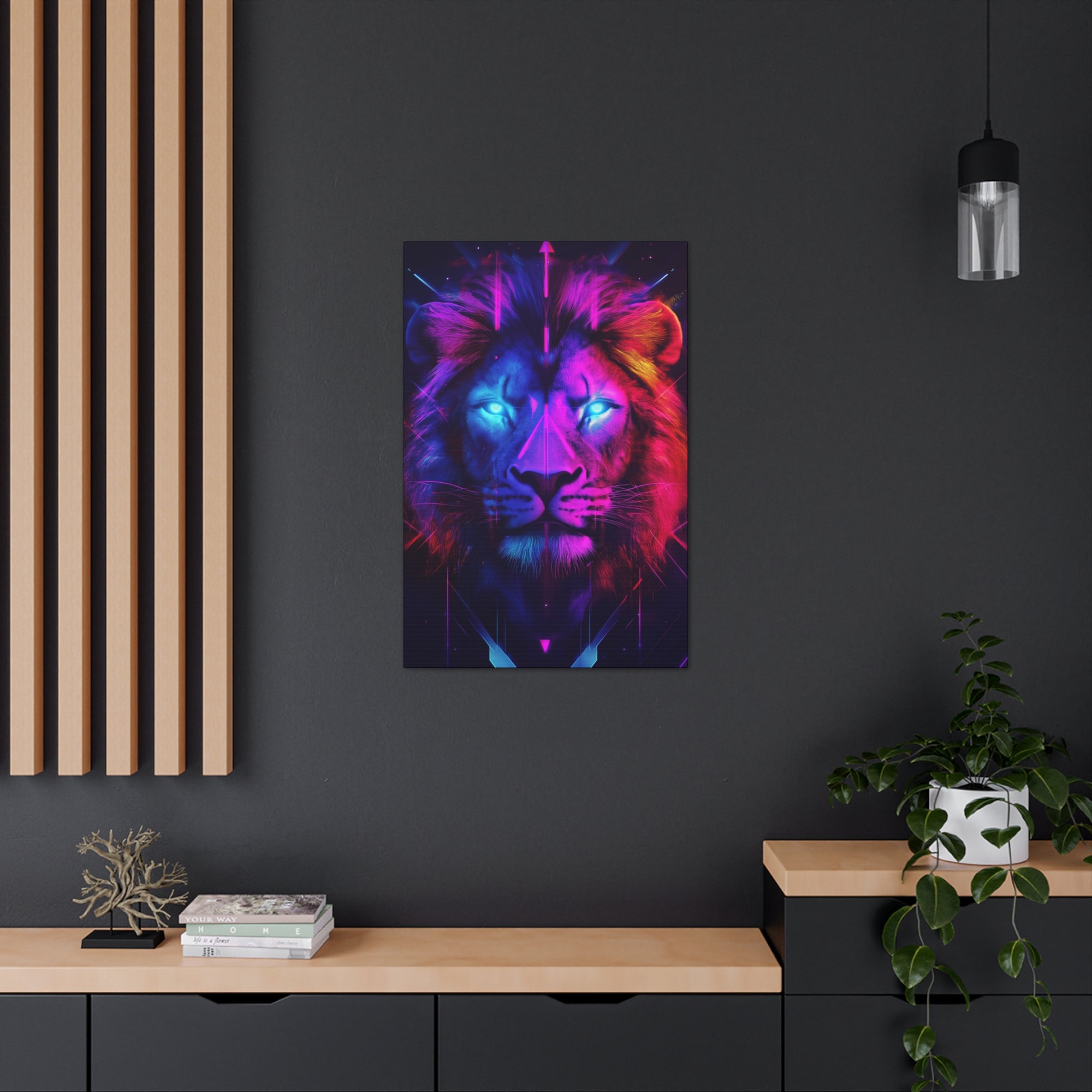 Neon Lion Canvas Wall Art - SynthFrame