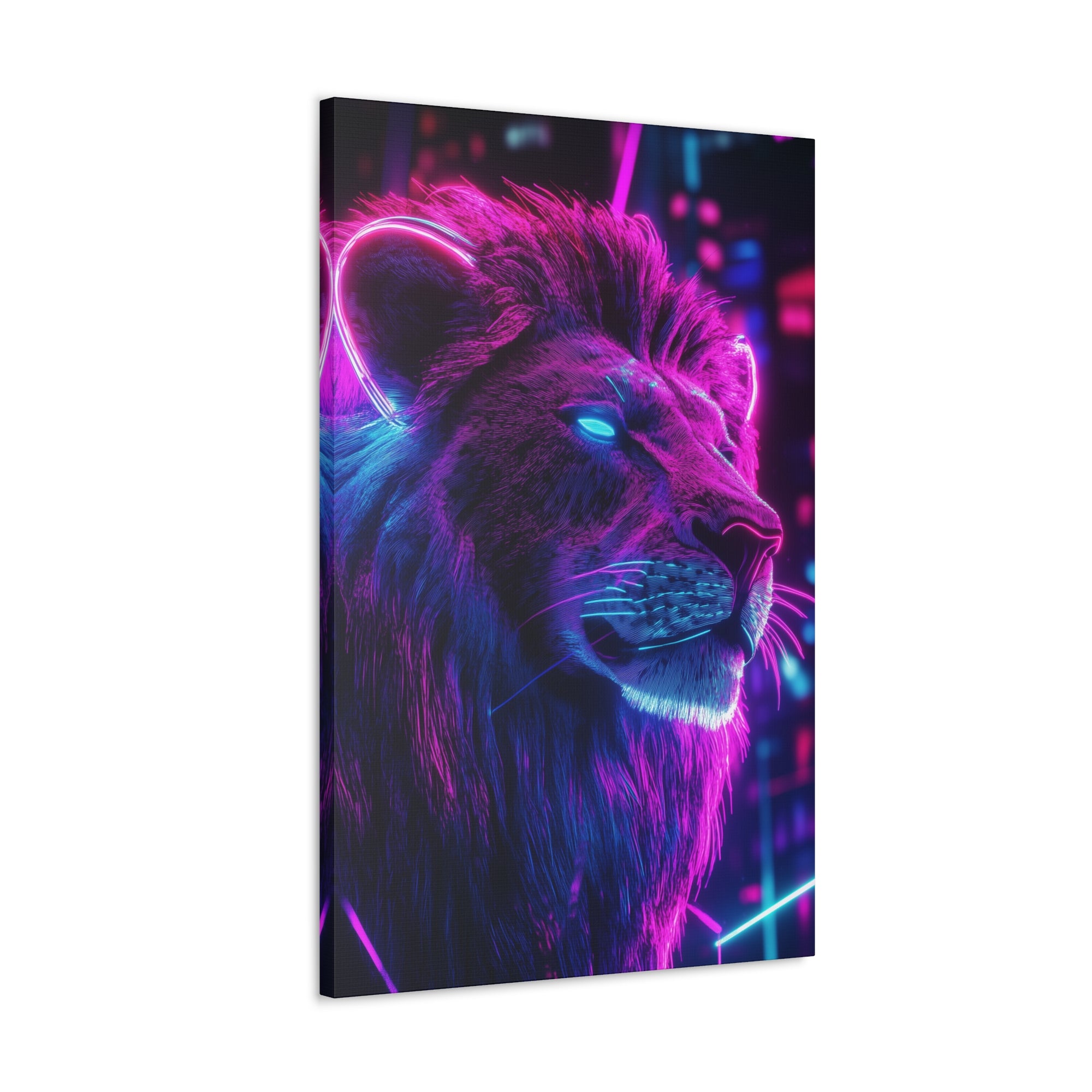 Neon Lion Canvas Wall Art - SynthFrame