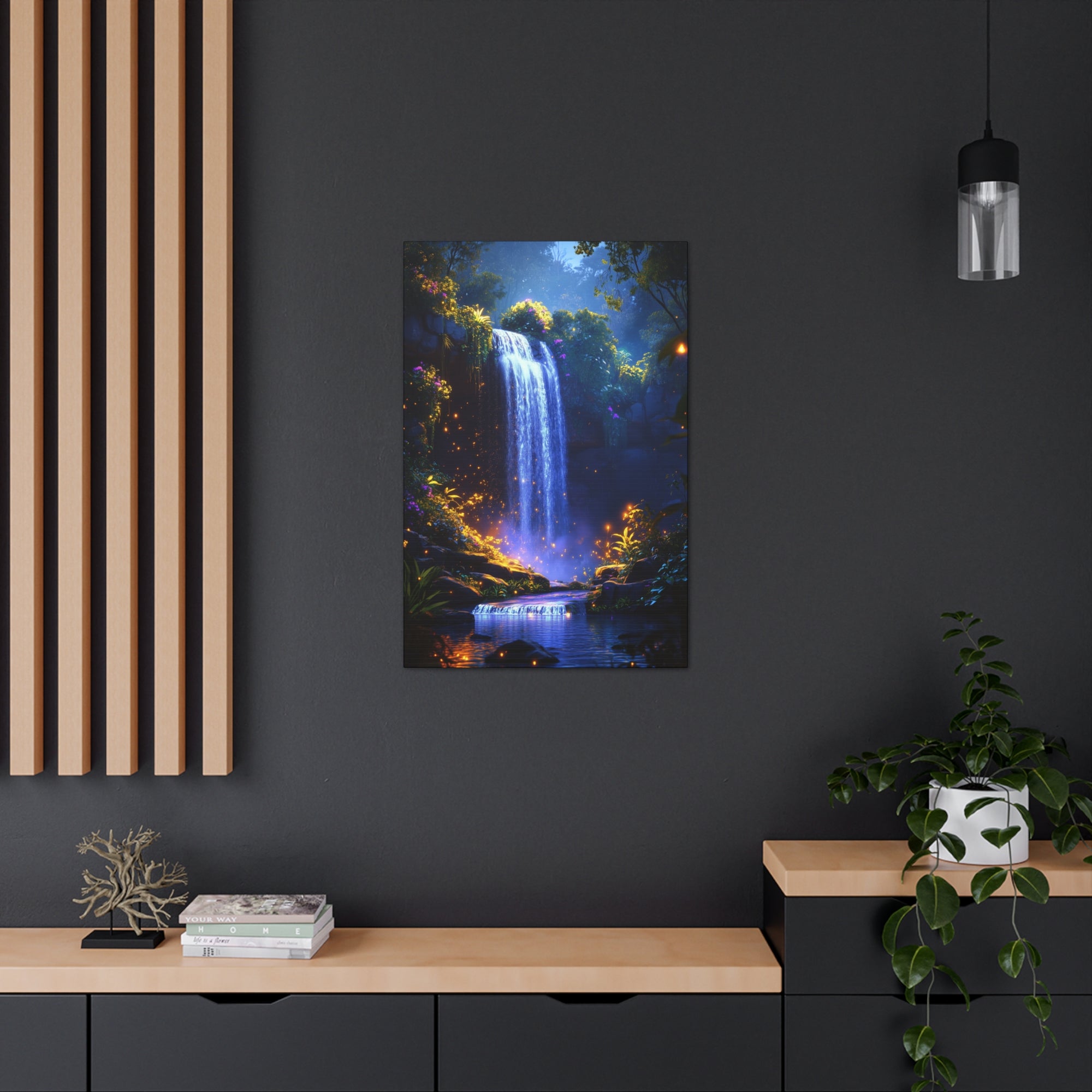 Enchanted Waterfall Oasis Canvas Wall Art - SynthFrame