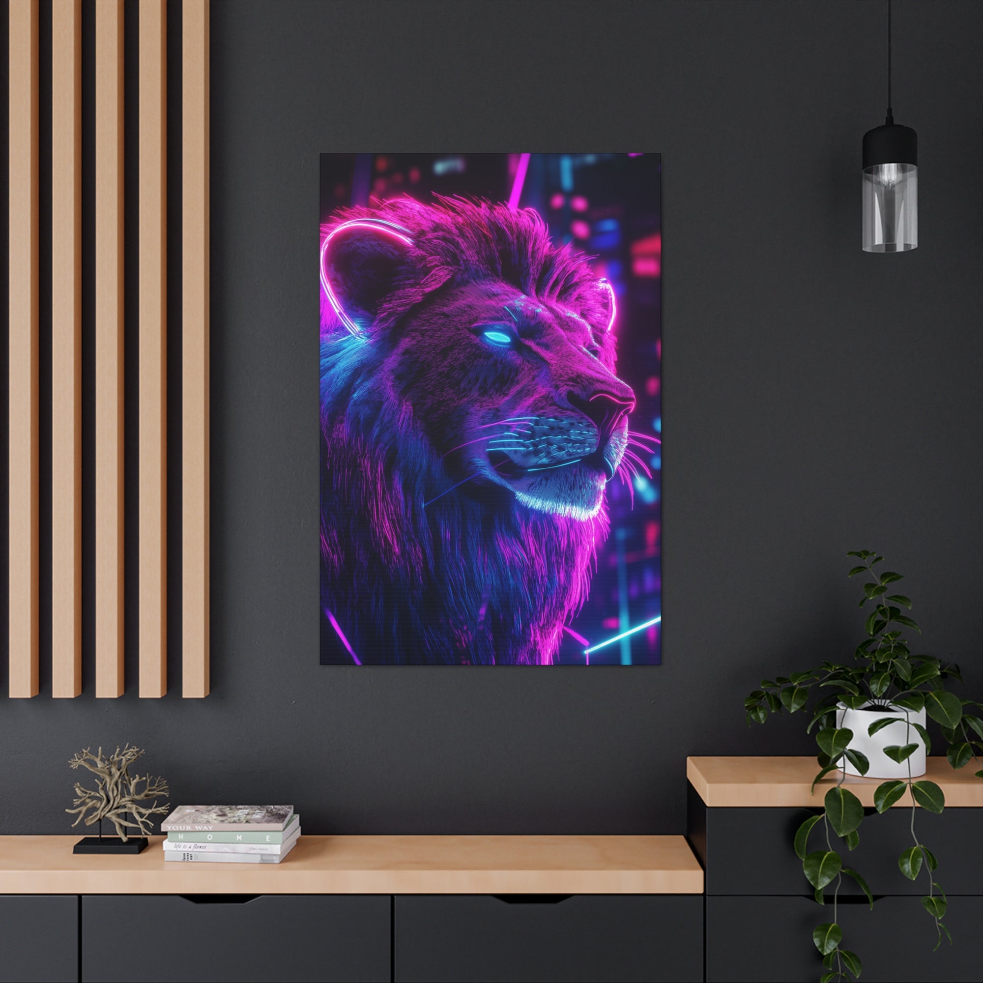 Neon Lion Canvas Wall Art - SynthFrame