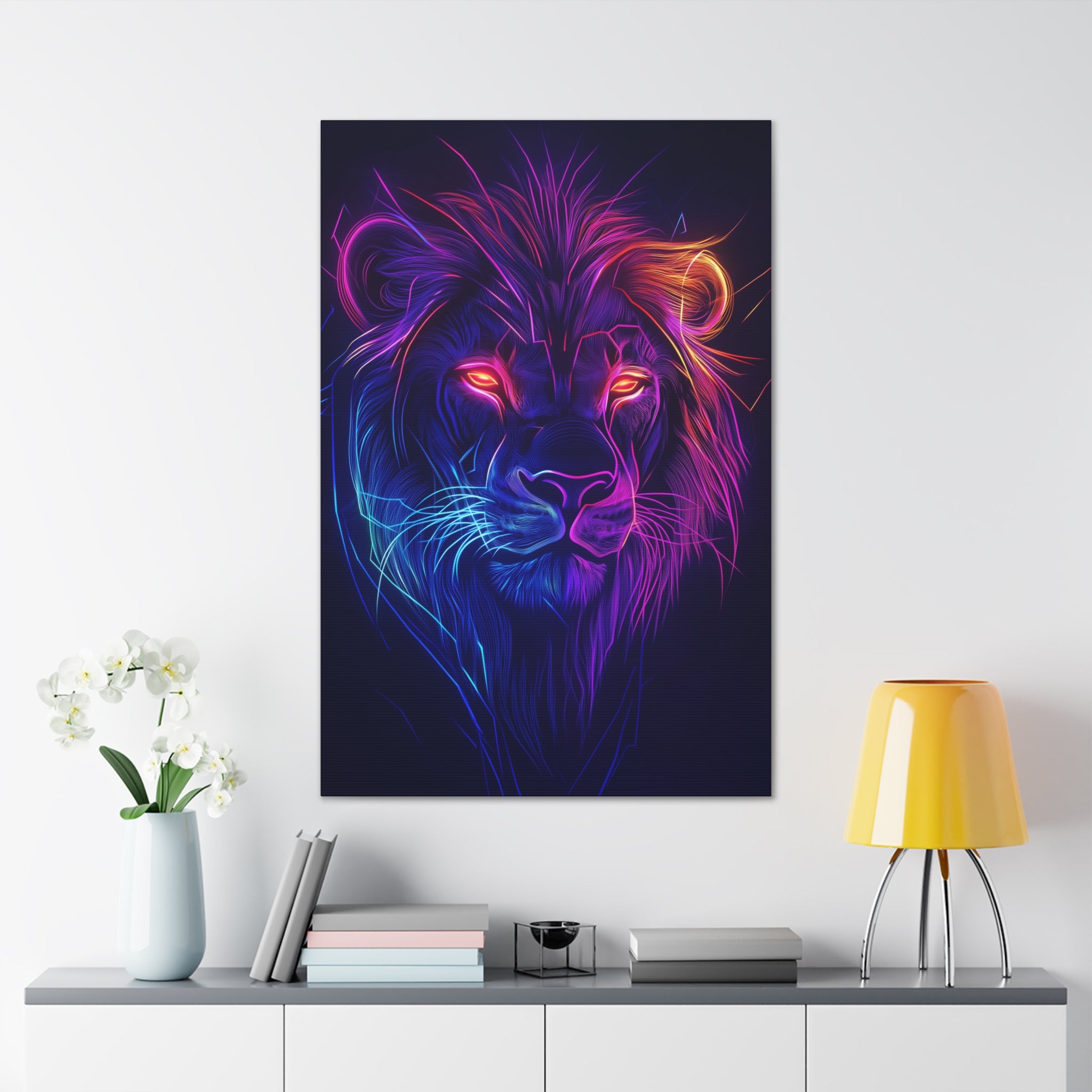 Neon Lion Canvas Wall Art - SynthFrame