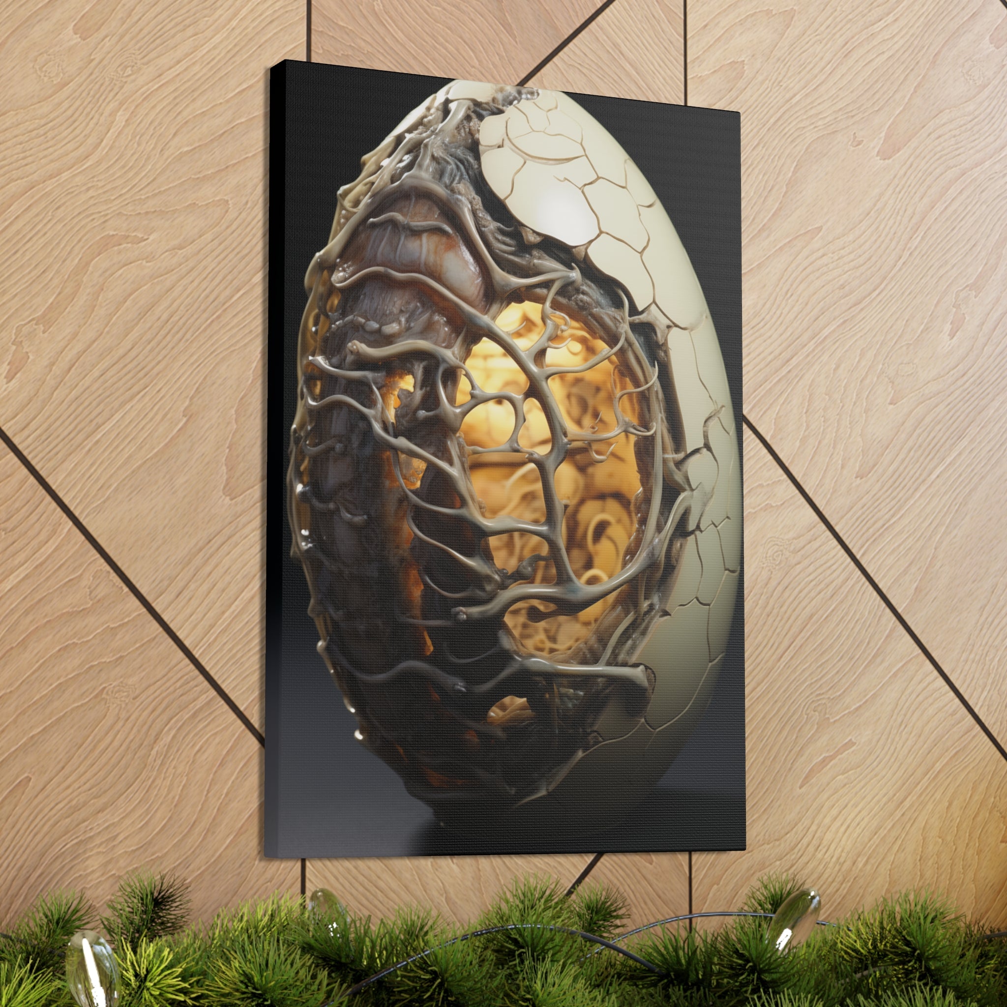 White Alien Egg 8 Canvas Wall Art - SynthFrame