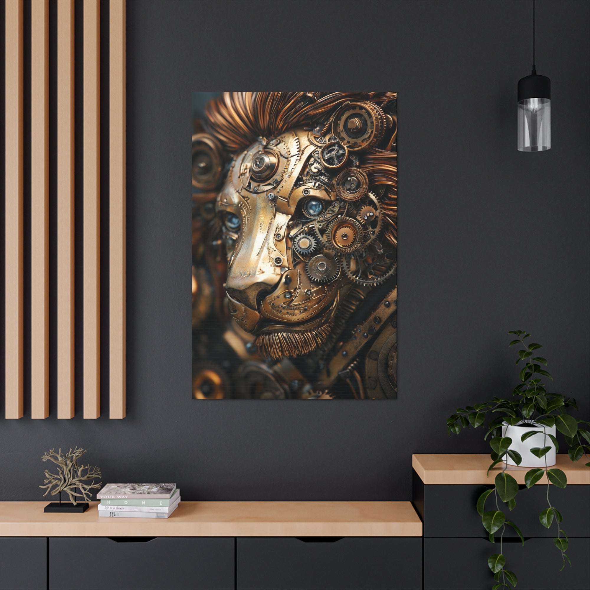 Steampunk Lion Canvas Wall Art - SynthFrame