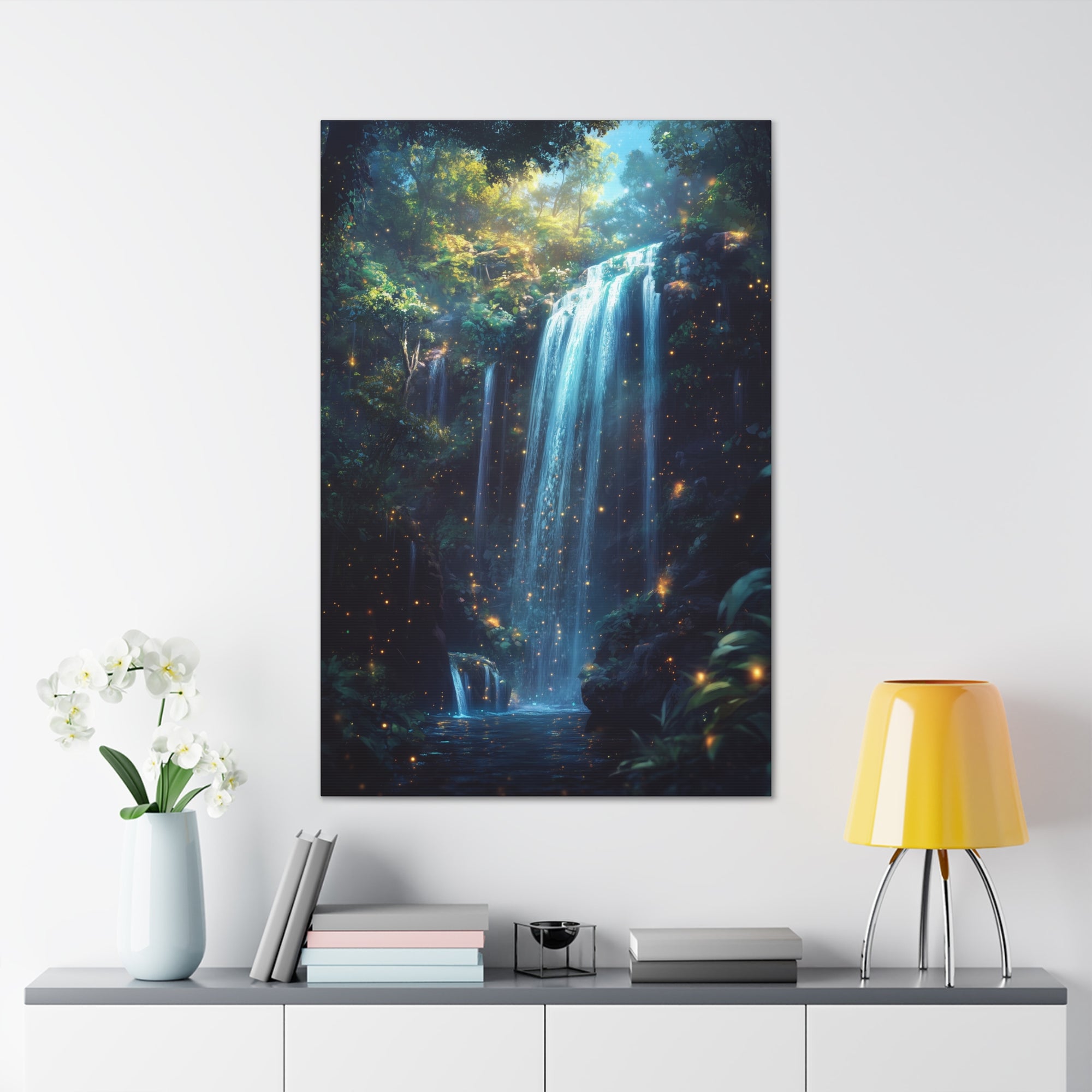 Enchanted Waterfall Oasis Canvas Wall Art - SynthFrame