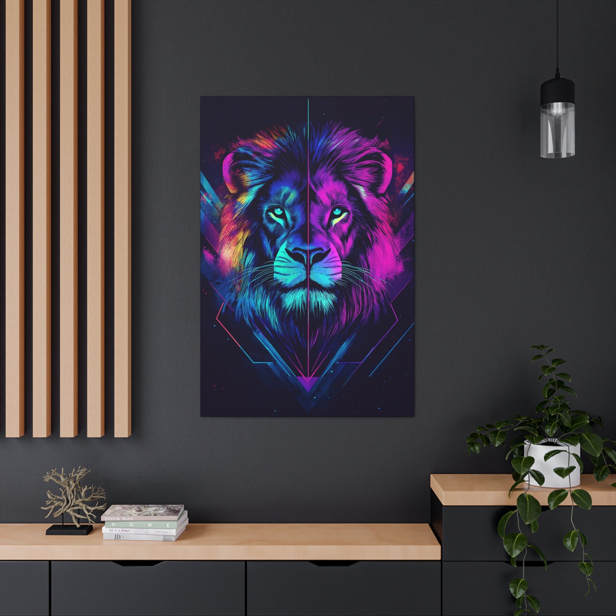 Neon Lion Canvas Wall Art - SynthFrame