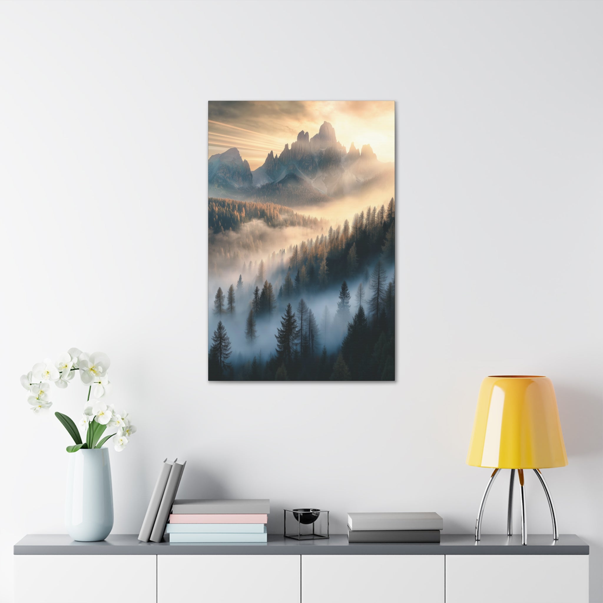 Misty Mountain Dreamscape Canvas Wall Art - SynthFrame