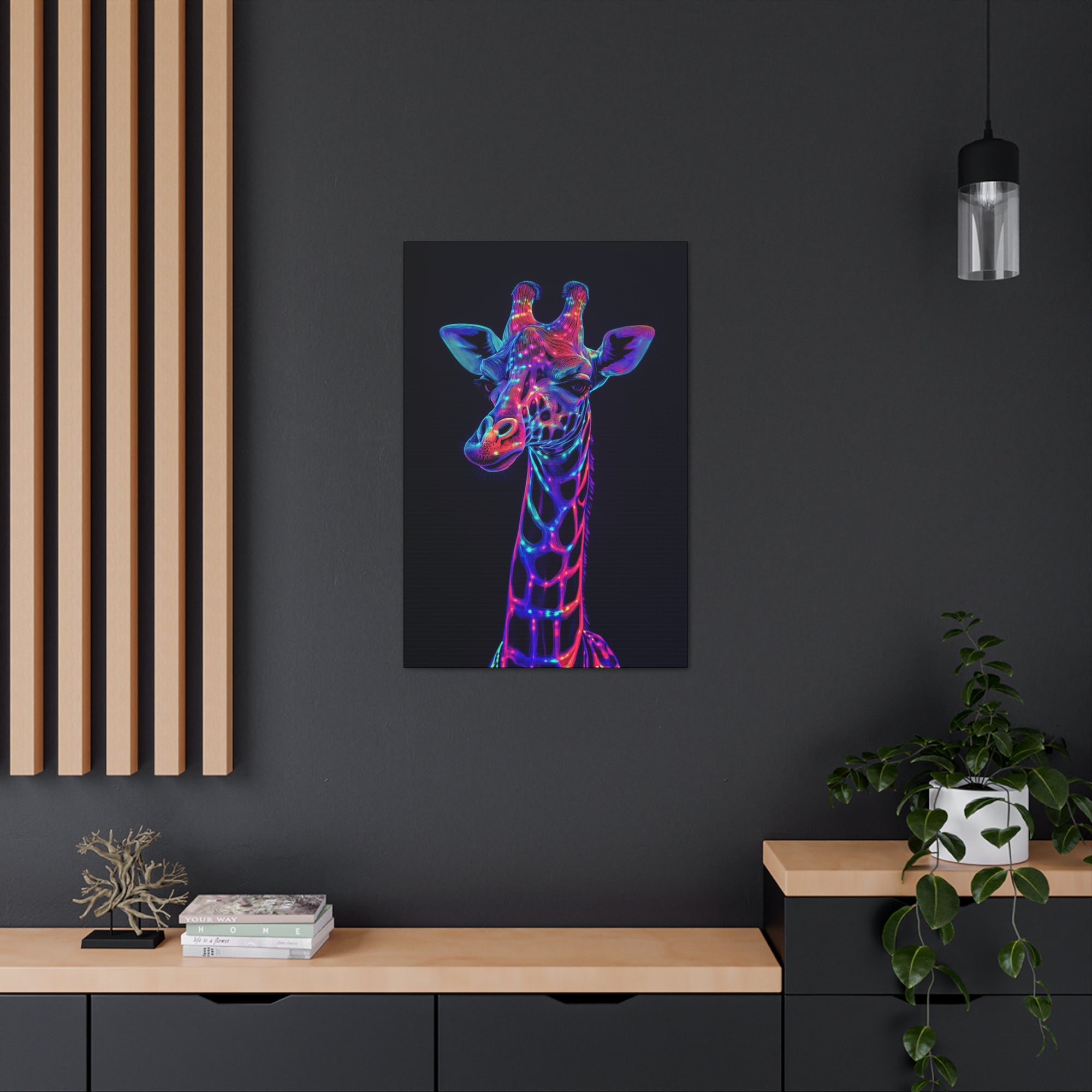 Neon Giraffe Canvas Wall Art - SynthFrame