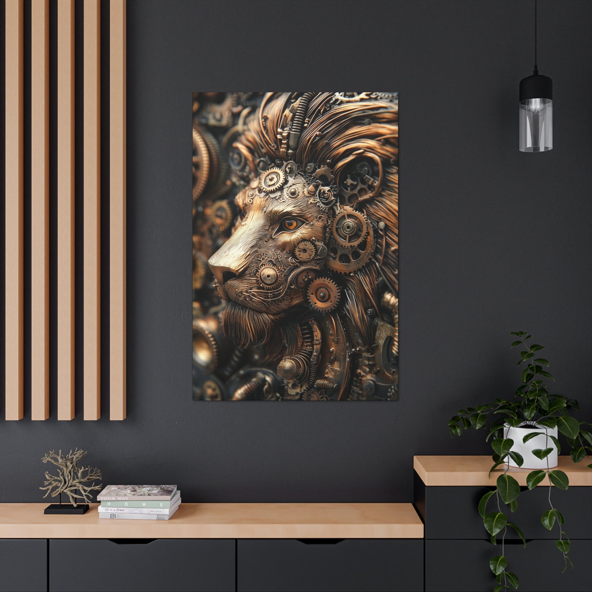 Steampunk Lion Canvas Wall Art - SynthFrame