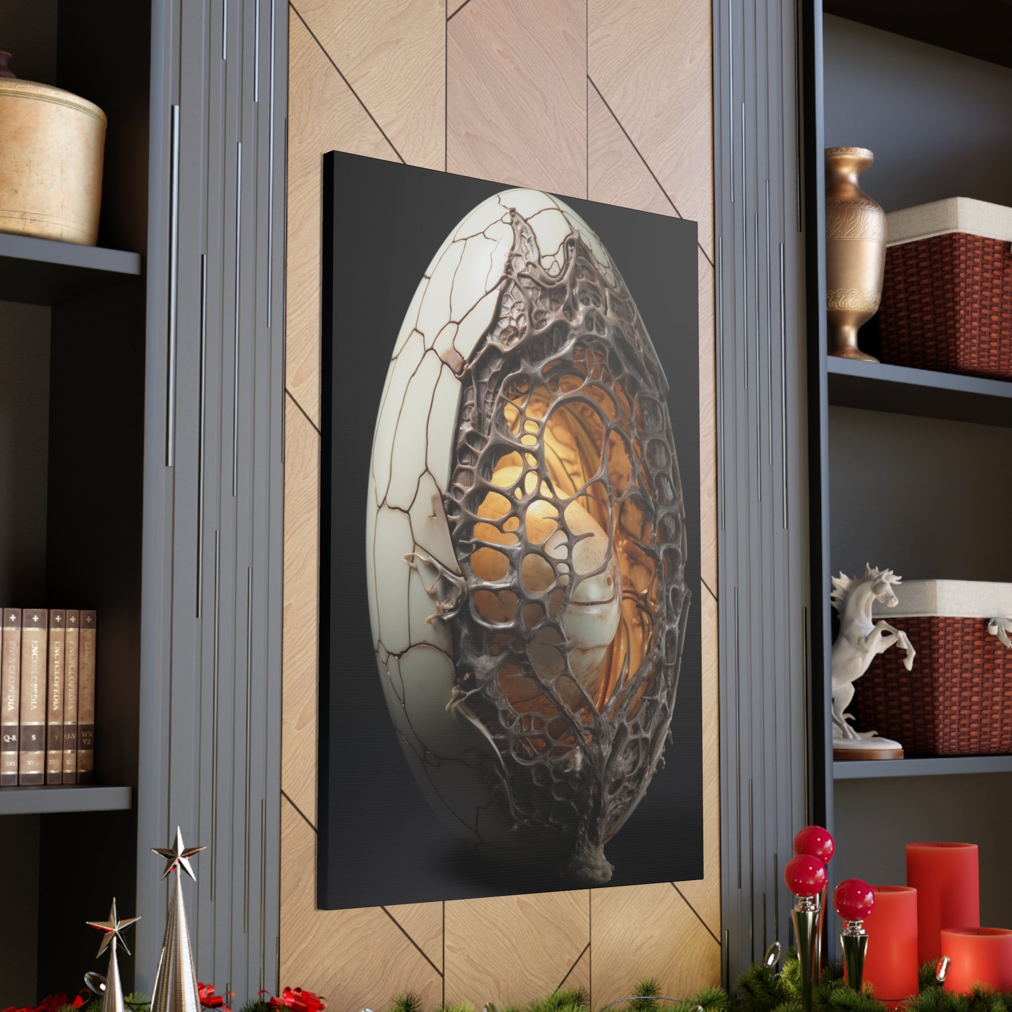 White Alien Egg 4 Canvas Wall Art - SynthFrame