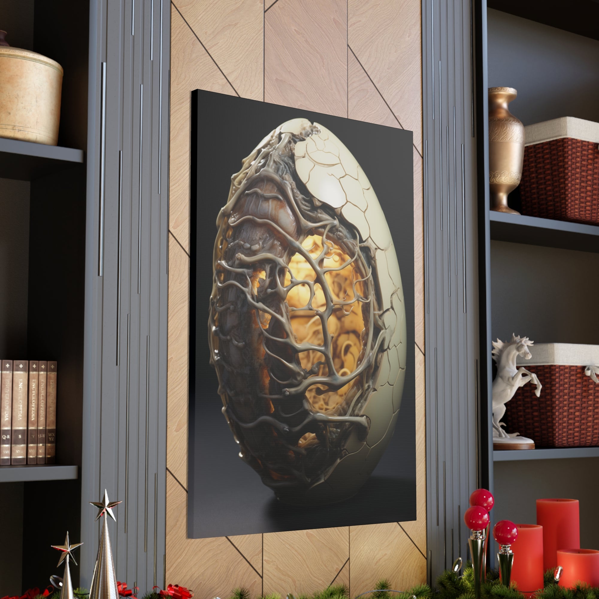 White Alien Egg 8 Canvas Wall Art - SynthFrame