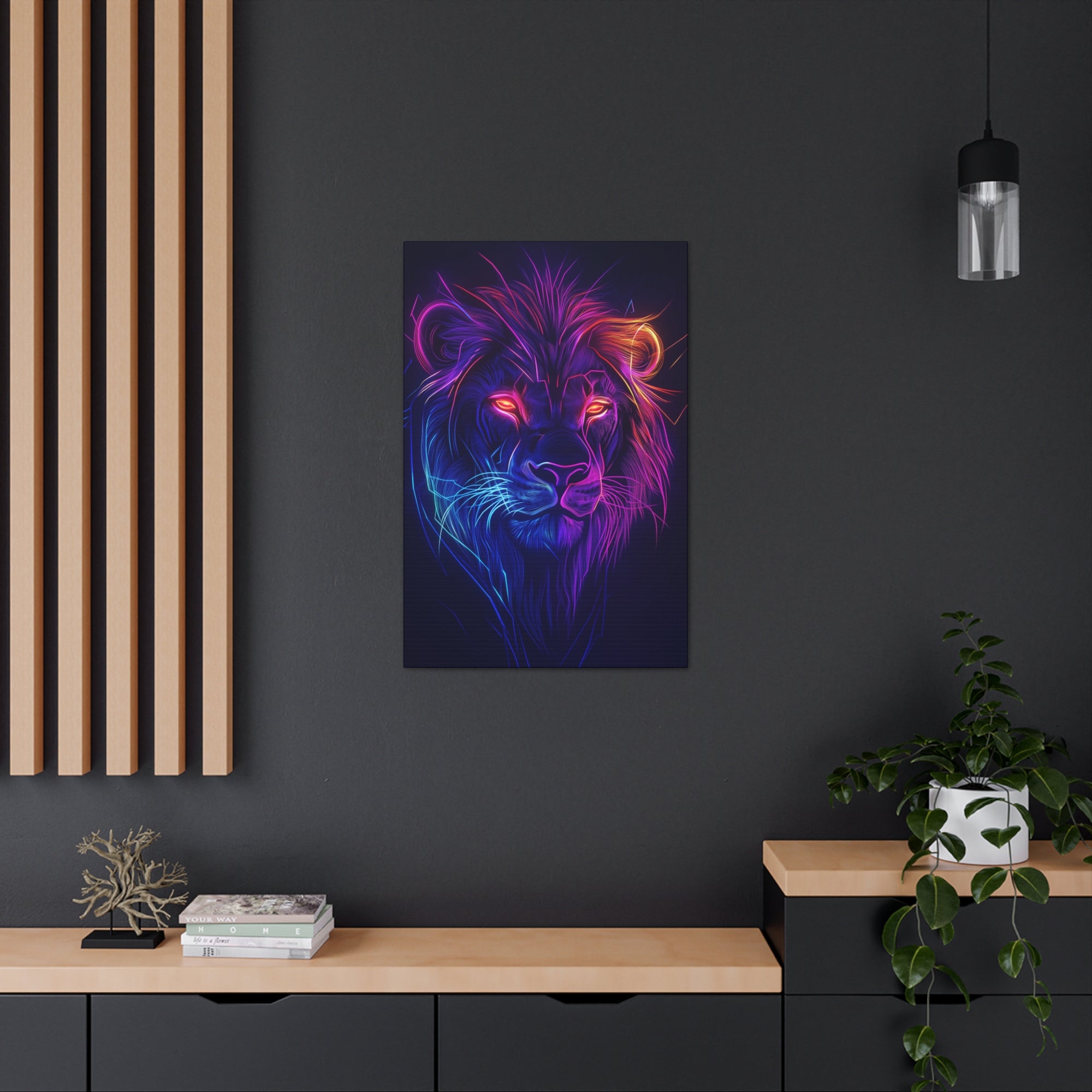 Neon Lion Canvas Wall Art - SynthFrame