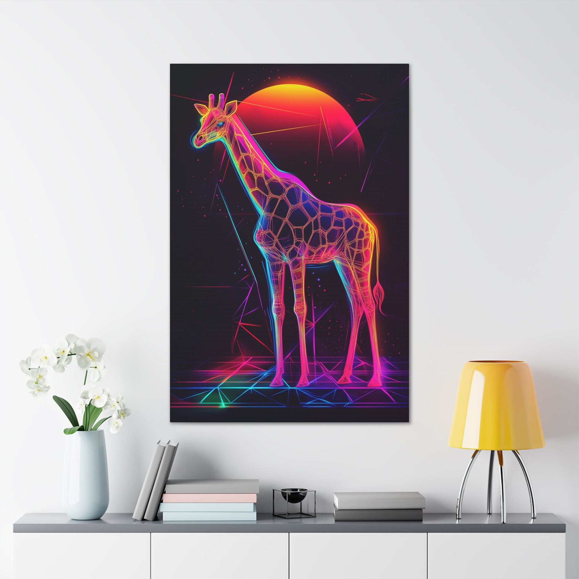 Neon Giraffe Canvas Wall Art - SynthFrame