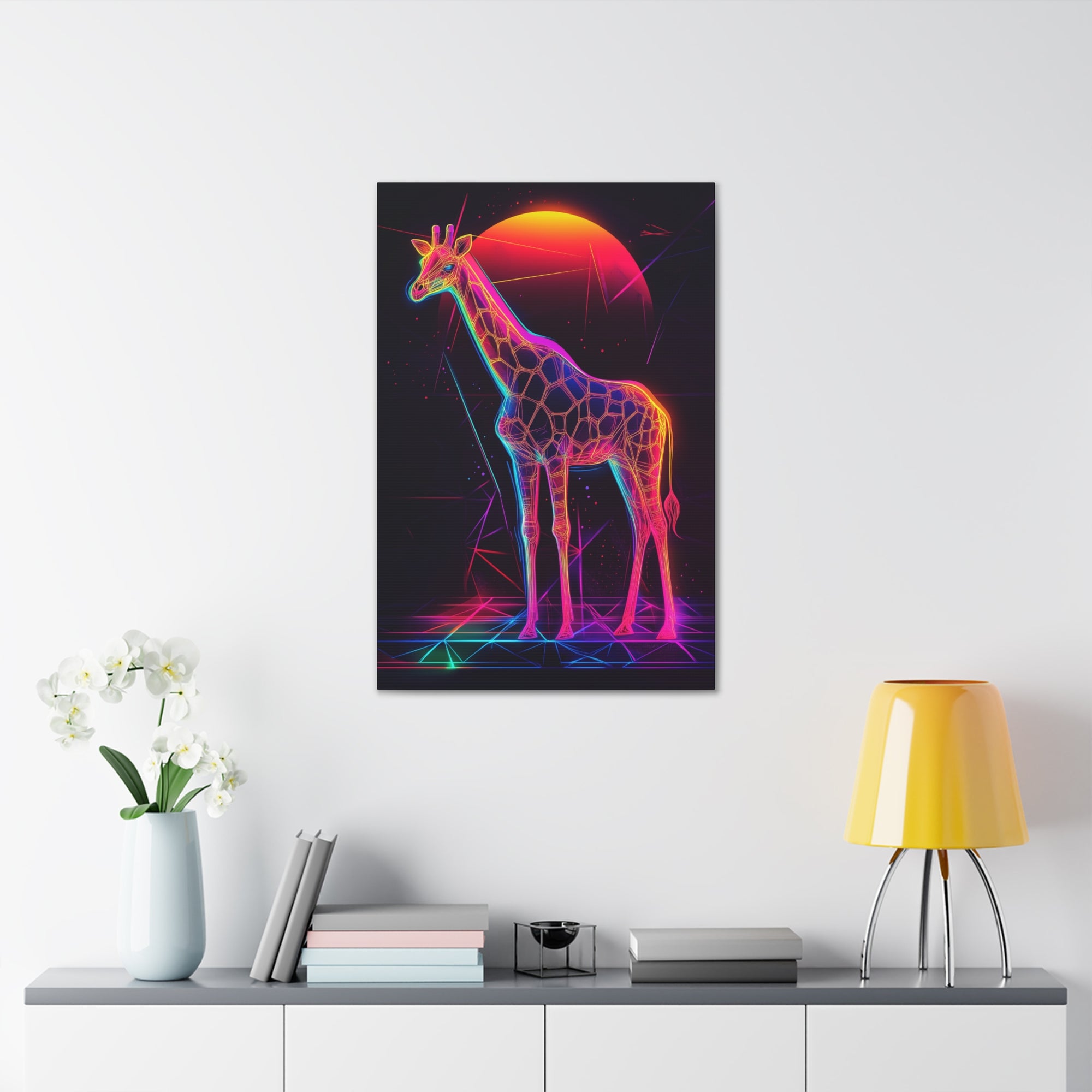 Neon Giraffe Canvas Wall Art - SynthFrame