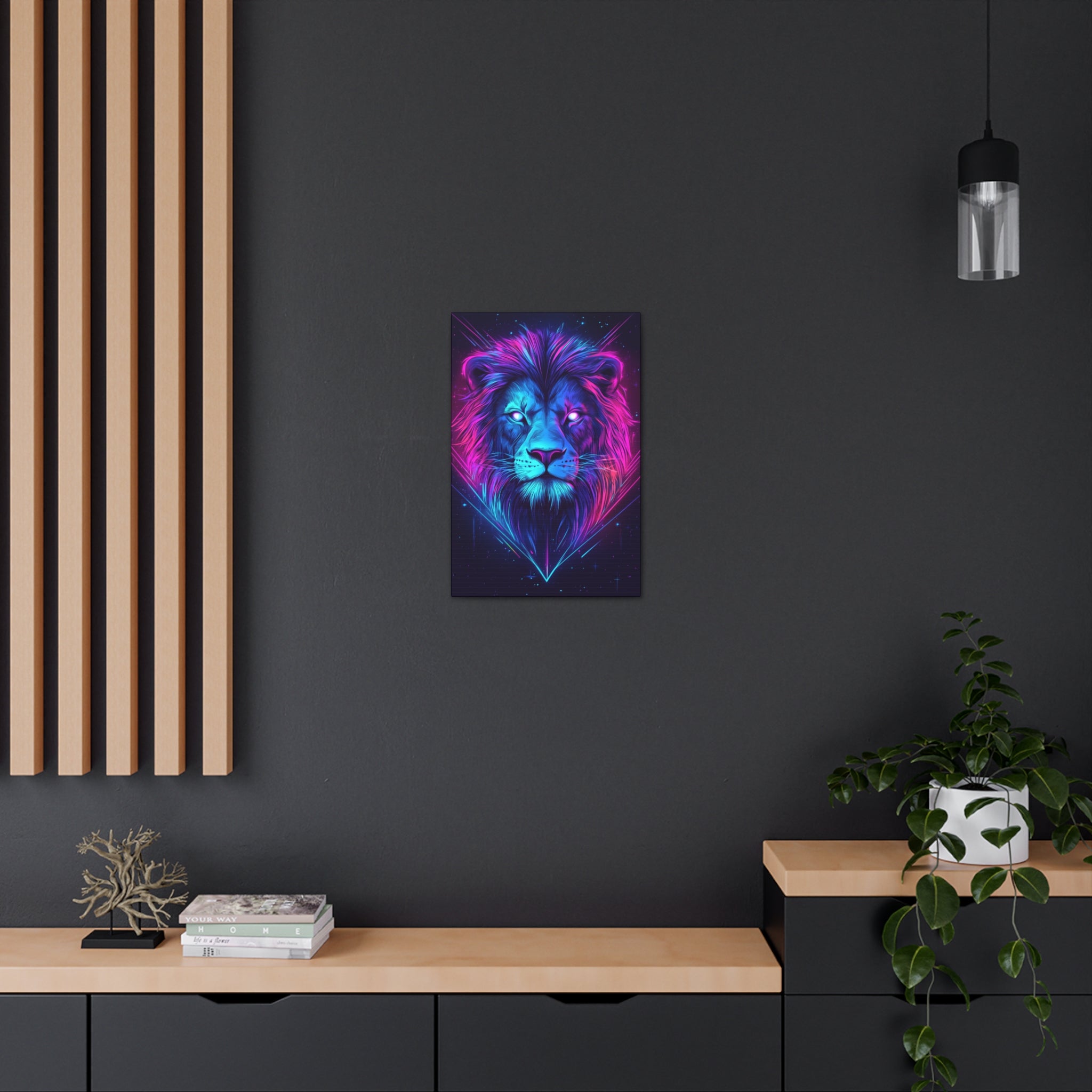 Neon Lion Canvas Wall Art - SynthFrame