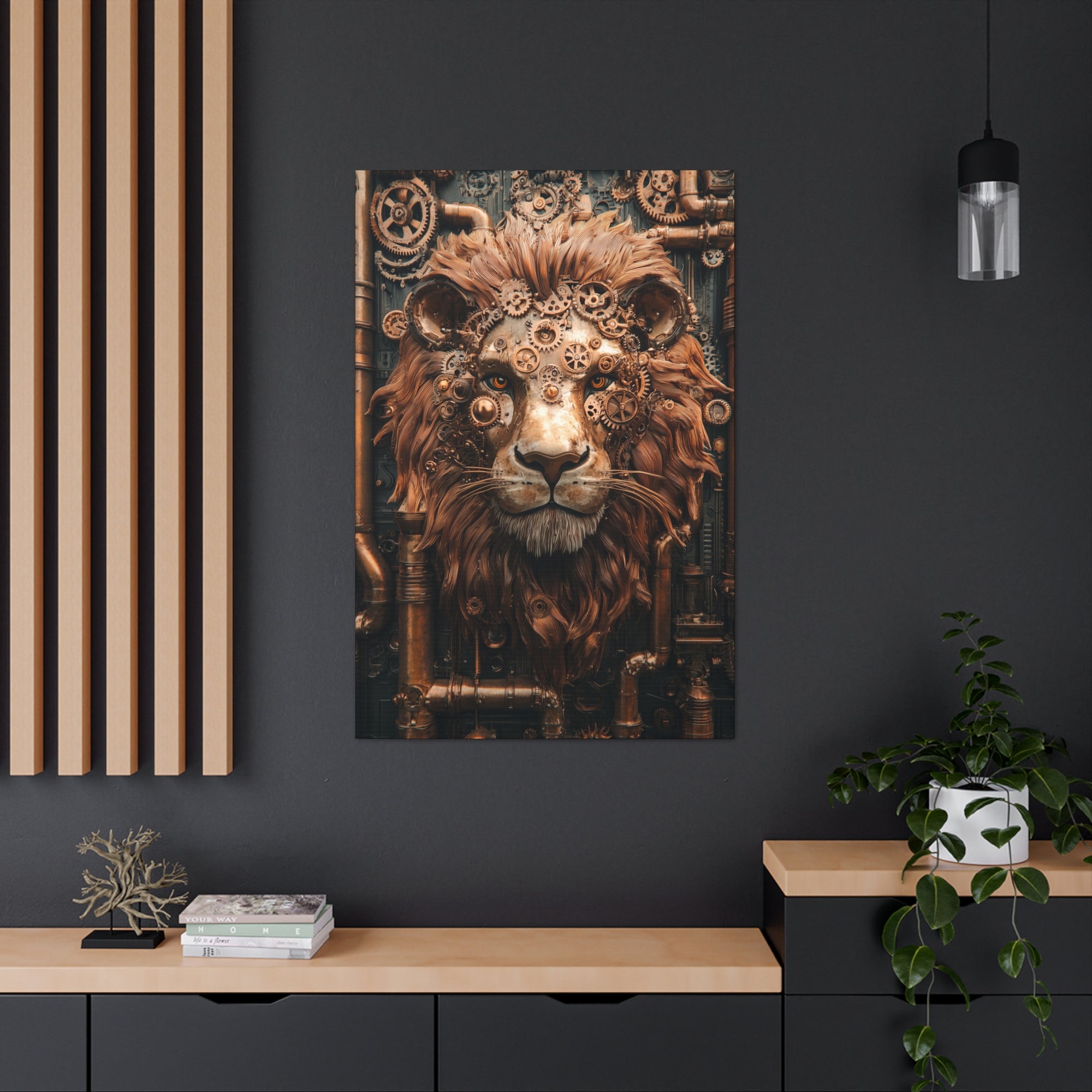 Steampunk Lion Canvas Wall Art - SynthFrame