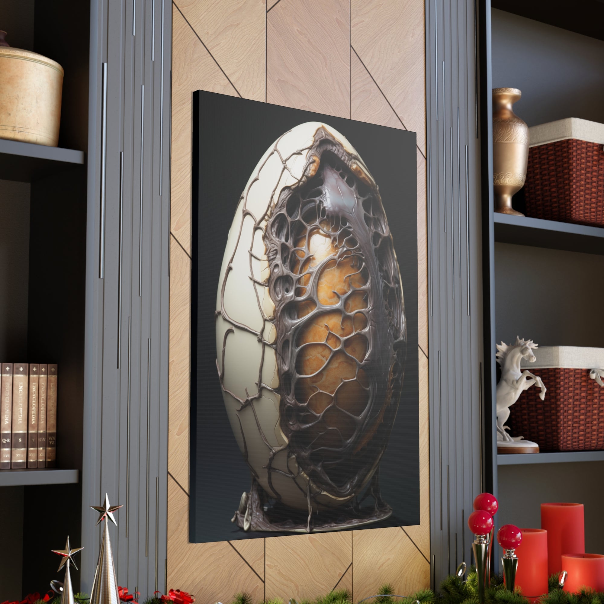 White Alien Egg 2 Canvas Wall Art - SynthFrame