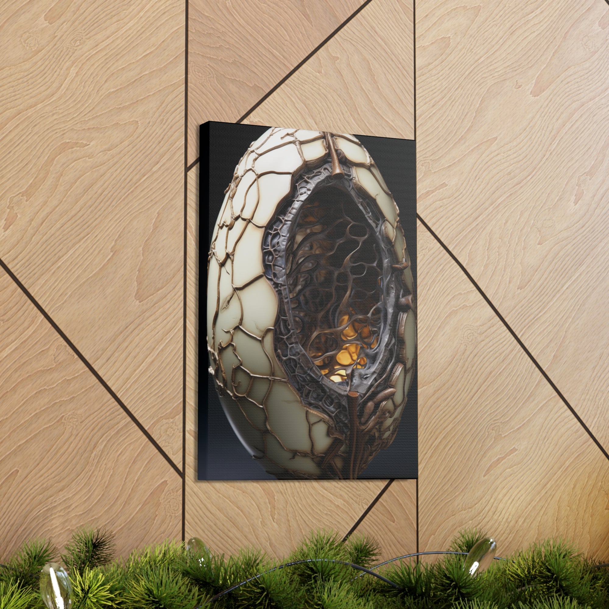 White Alien Egg 6 Canvas Wall Art - SynthFrame