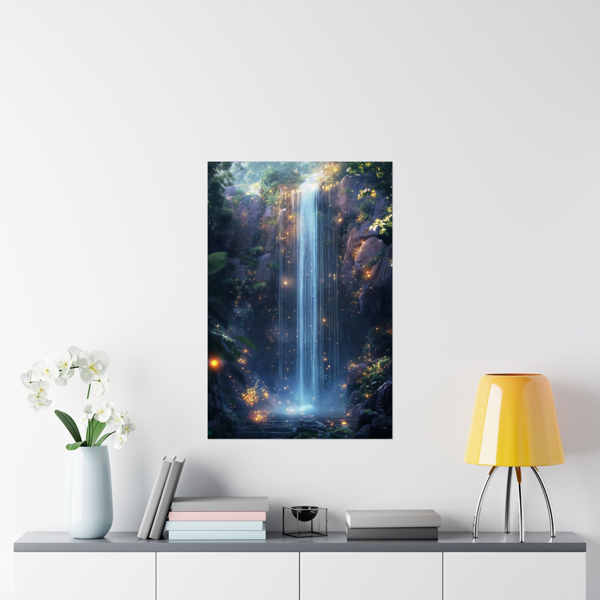 Enchanted Waterfall Oasis Poster Wall Art - SynthFrame