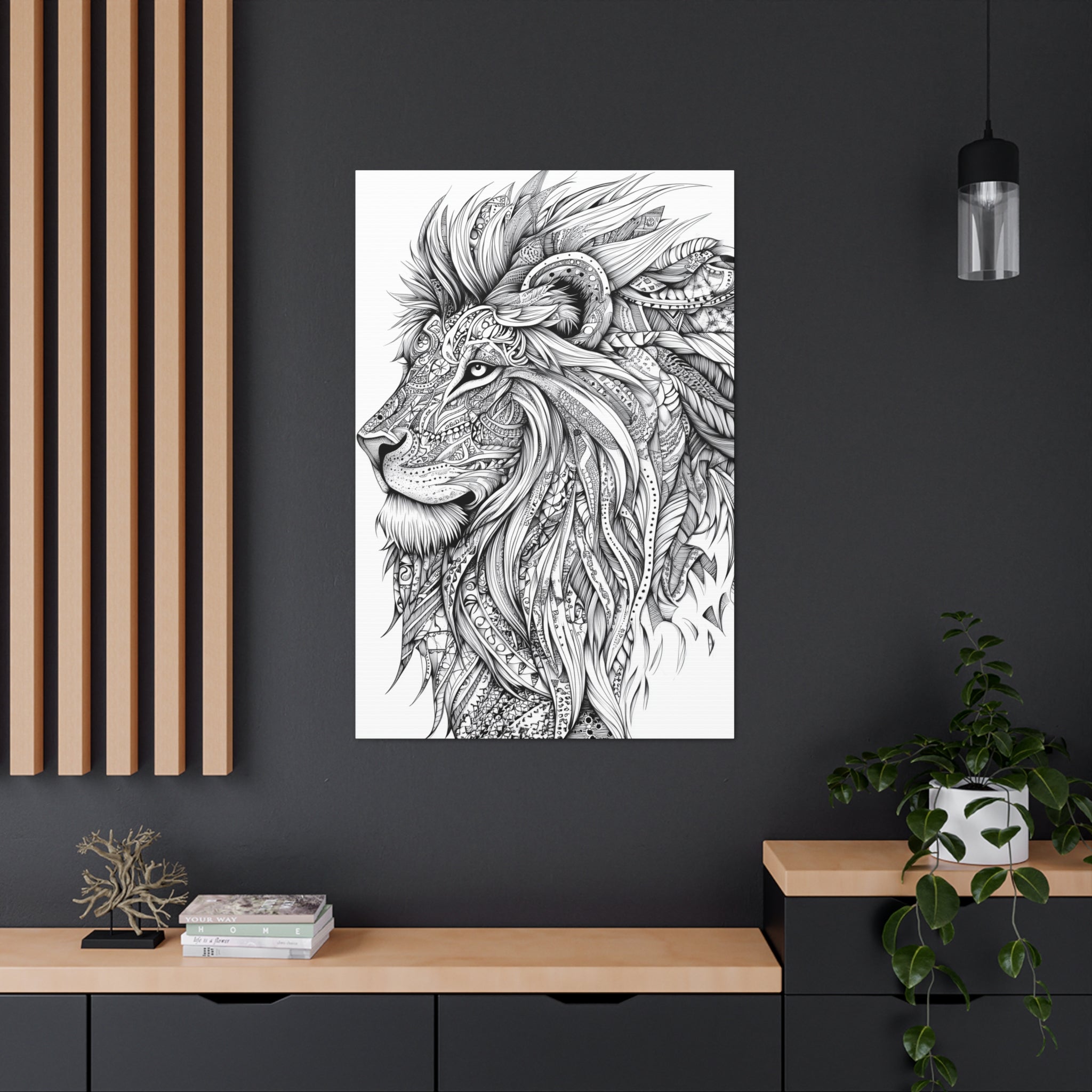 Zentangle Lion Canvas Wall Art - SynthFrame