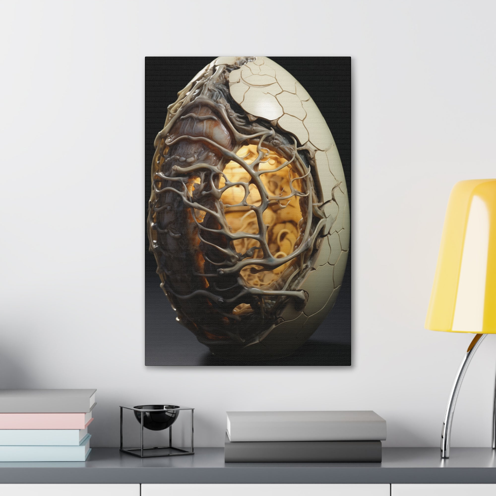 White Alien Egg 8 Canvas Wall Art - SynthFrame